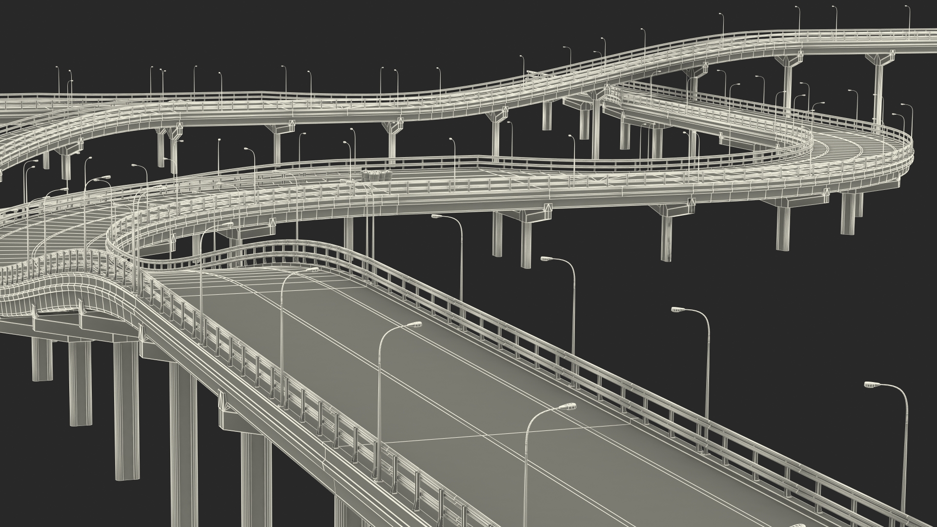 Connectable Highway Road Elements Multi Level Interchange 3D