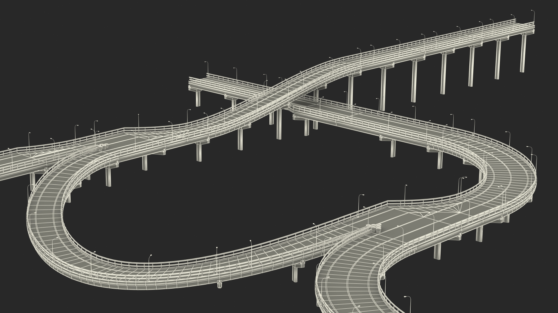 Connectable Highway Road Elements Multi Level Interchange 3D