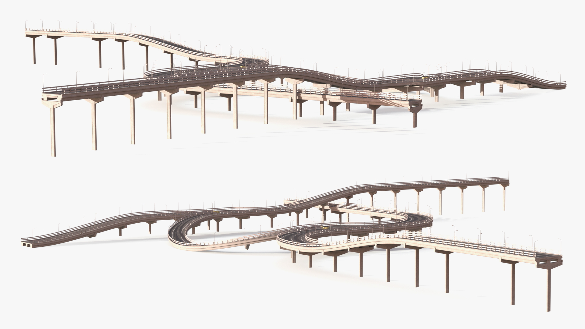 Connectable Highway Road Elements Multi Level Interchange 3D