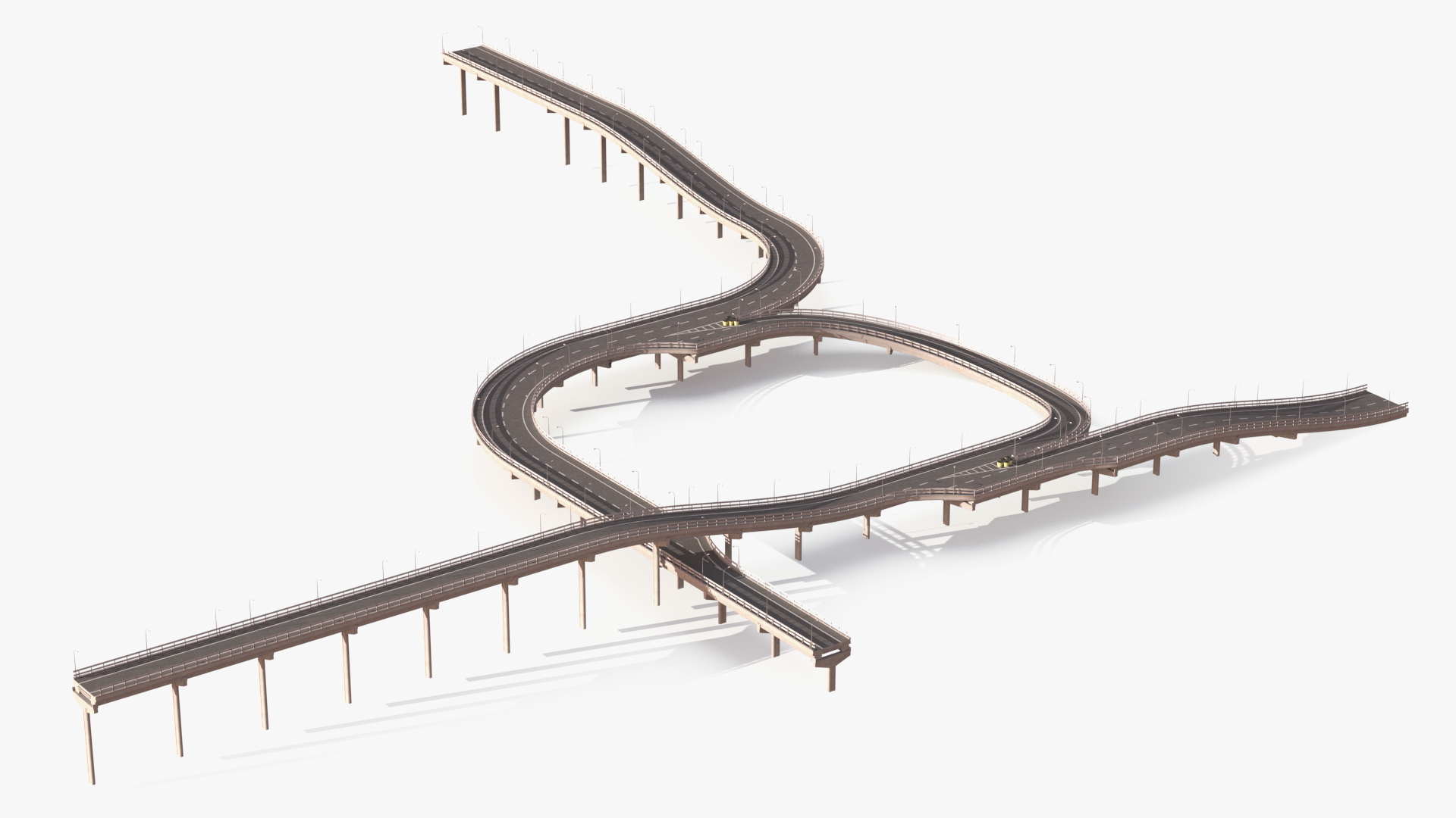 Connectable Highway Road Elements Multi Level Interchange 3D