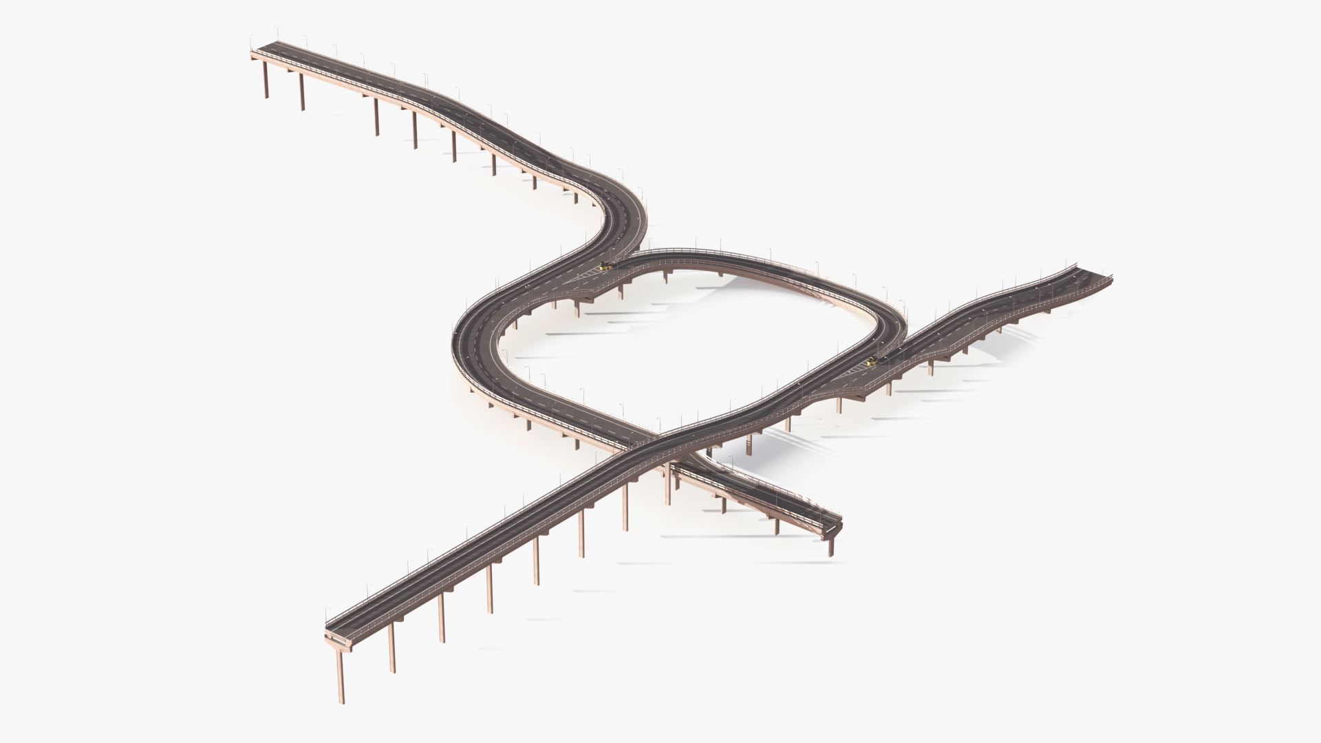 Connectable Highway Road Elements Multi Level Interchange 3D