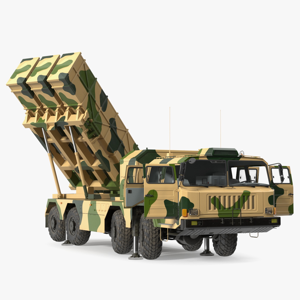 3D model Chinese MLRS WS-2D Sand Camouflage Rigged for Maya