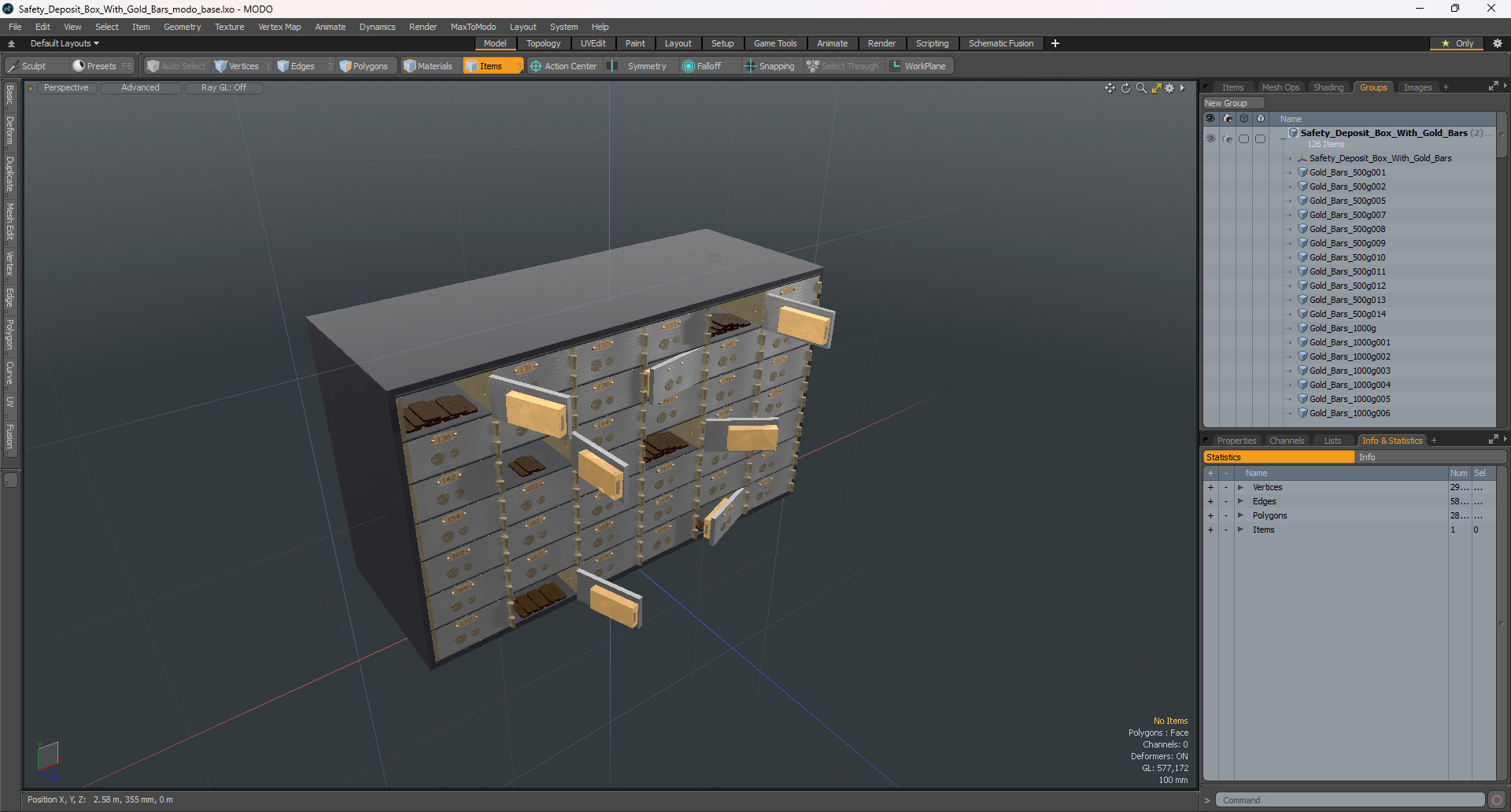 3D Safety Deposit Box With Gold Bars model