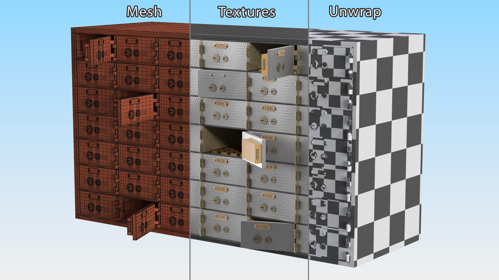 3D Safety Deposit Box With Gold Bars model