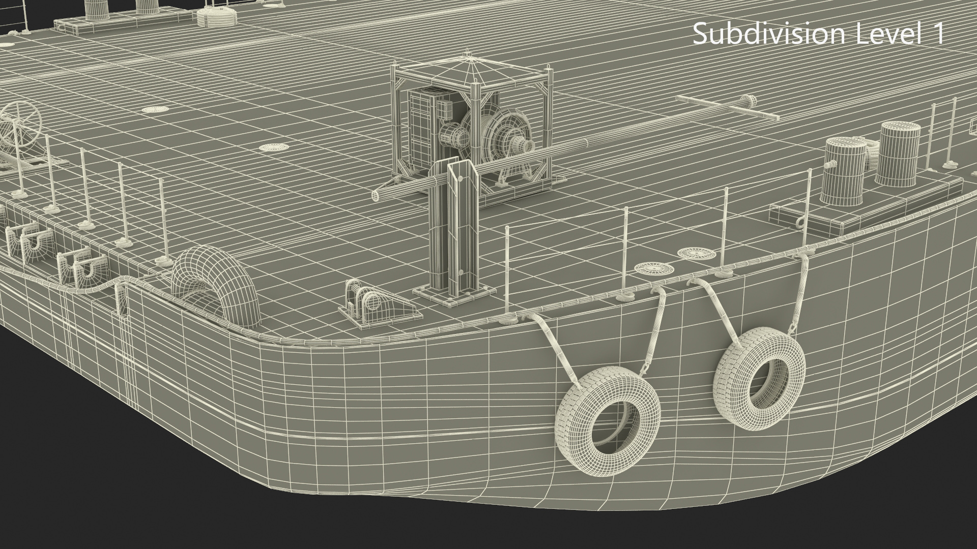 3D Industrial Flat Deck Barge Blue