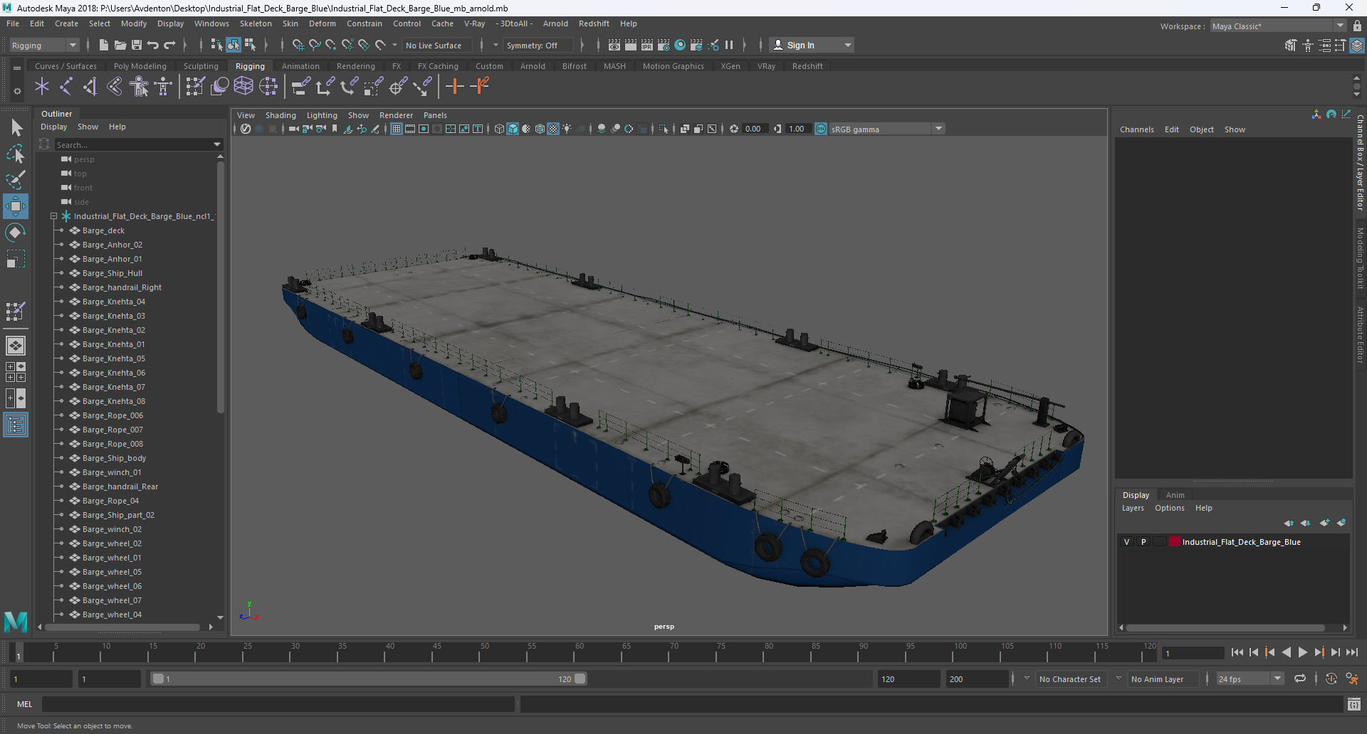 3D Industrial Flat Deck Barge Blue