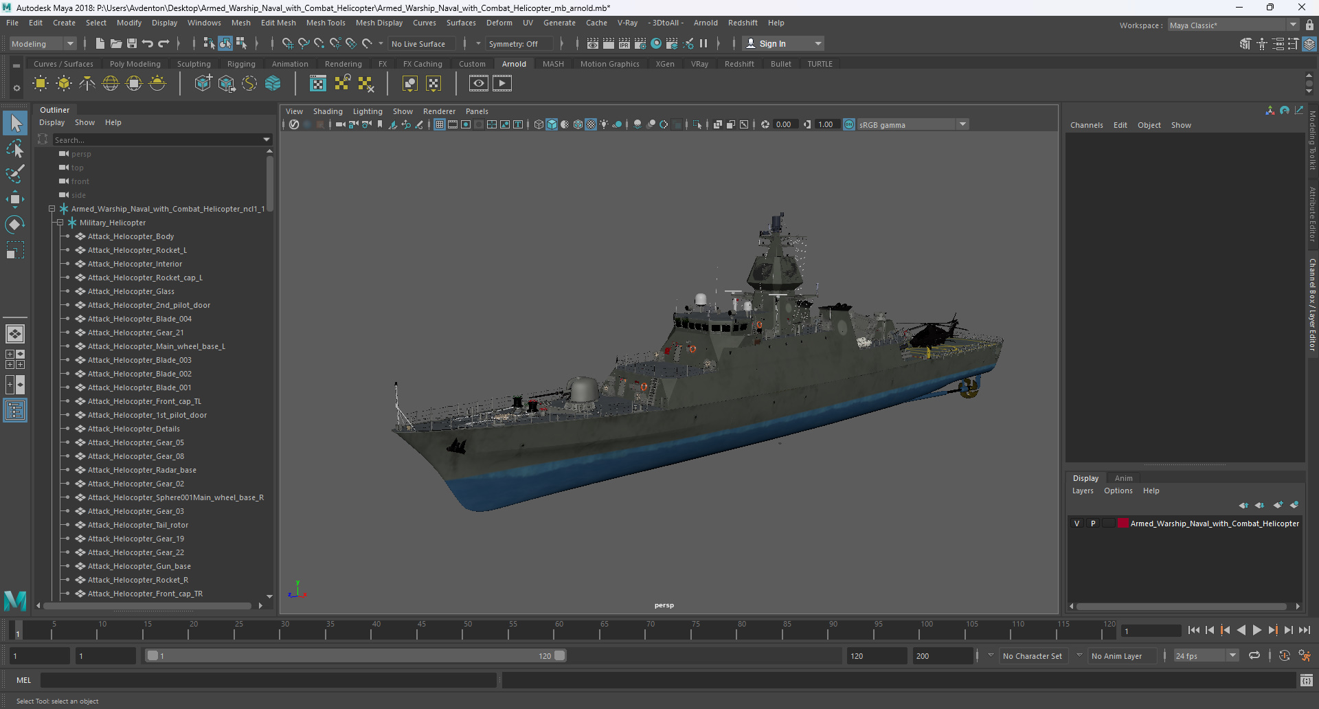 Armed Warship Naval with Combat Helicopter 3D