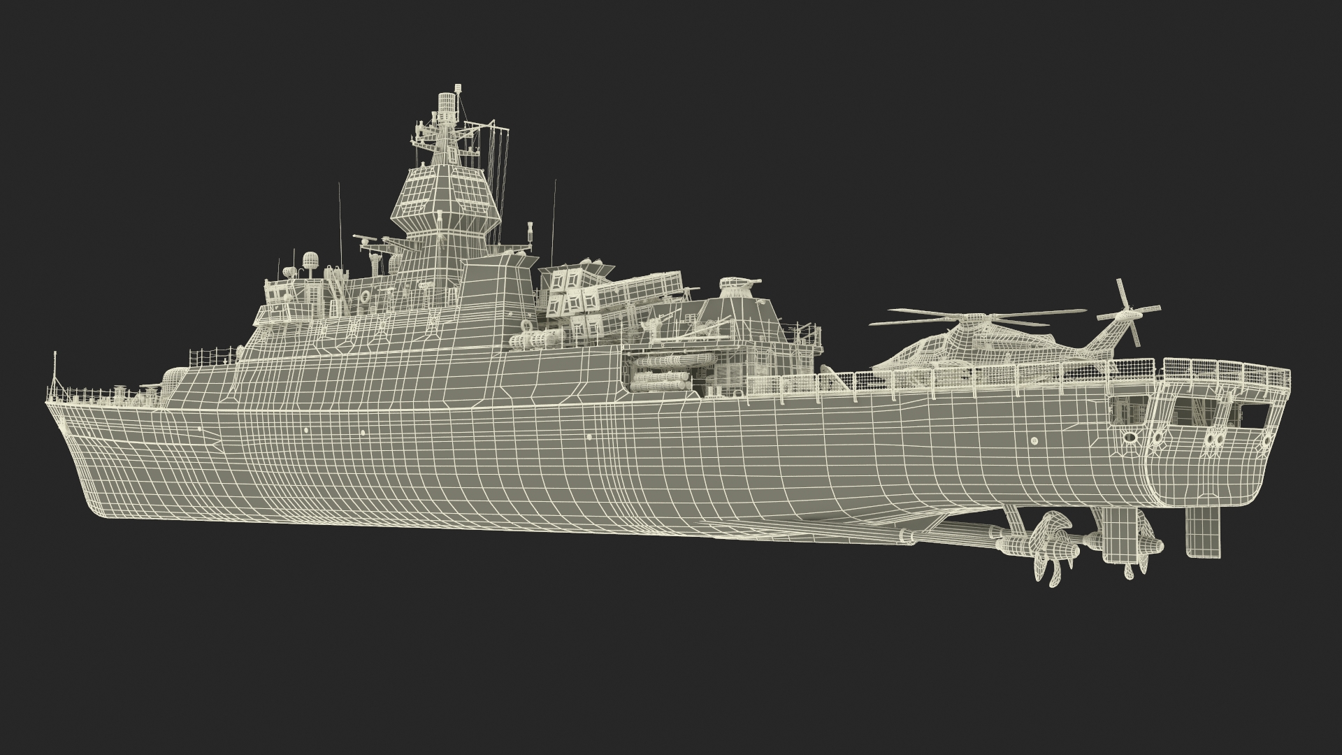 Armed Warship Naval with Combat Helicopter 3D