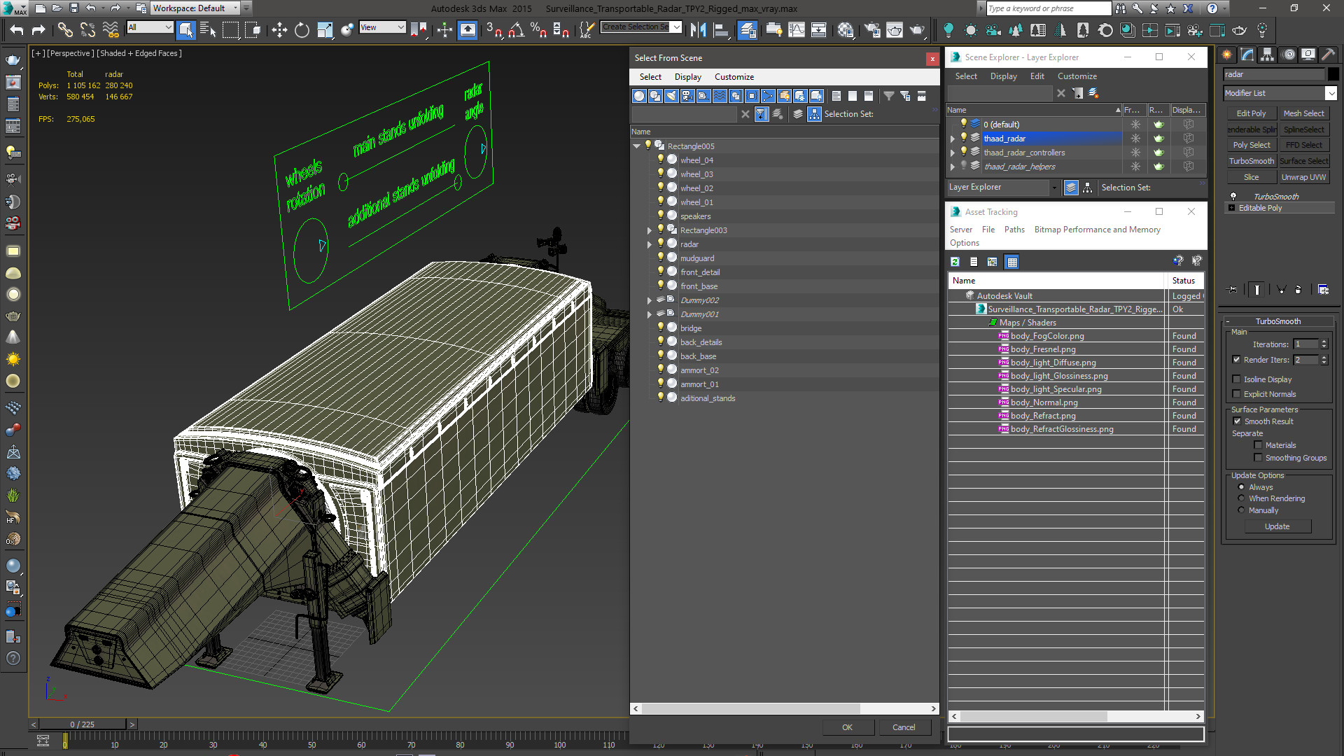 Surveillance Transportable Radar TPY2 Rigged 3D model