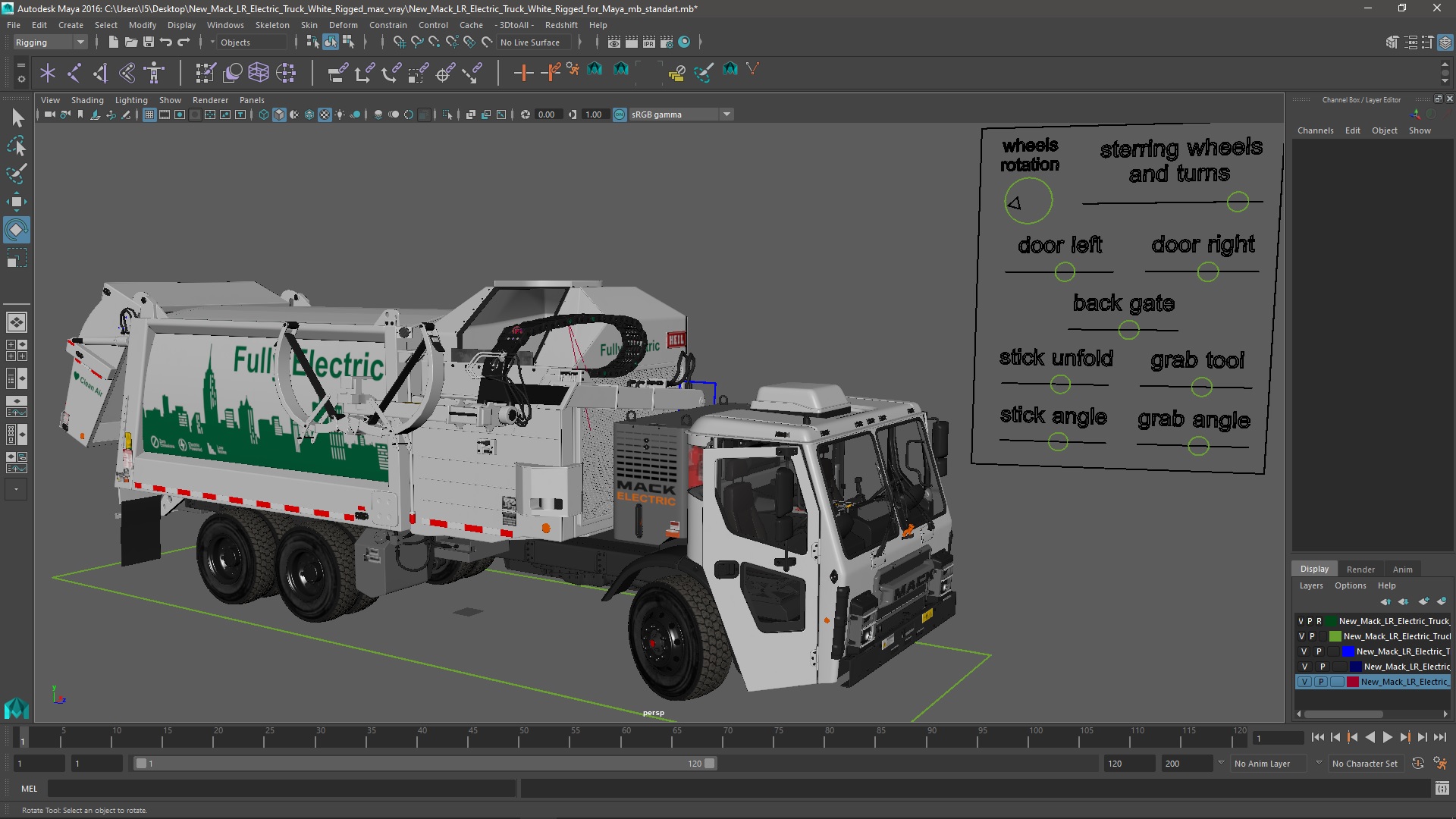 3D New Mack LR Electric Truck White Rigged for Maya model