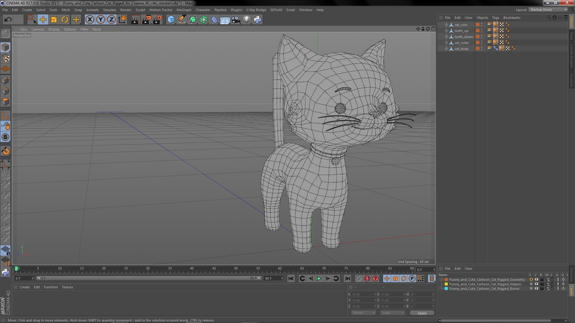 Funny and Cute Cartoon Cat Rigged for Cinema 4D 3D