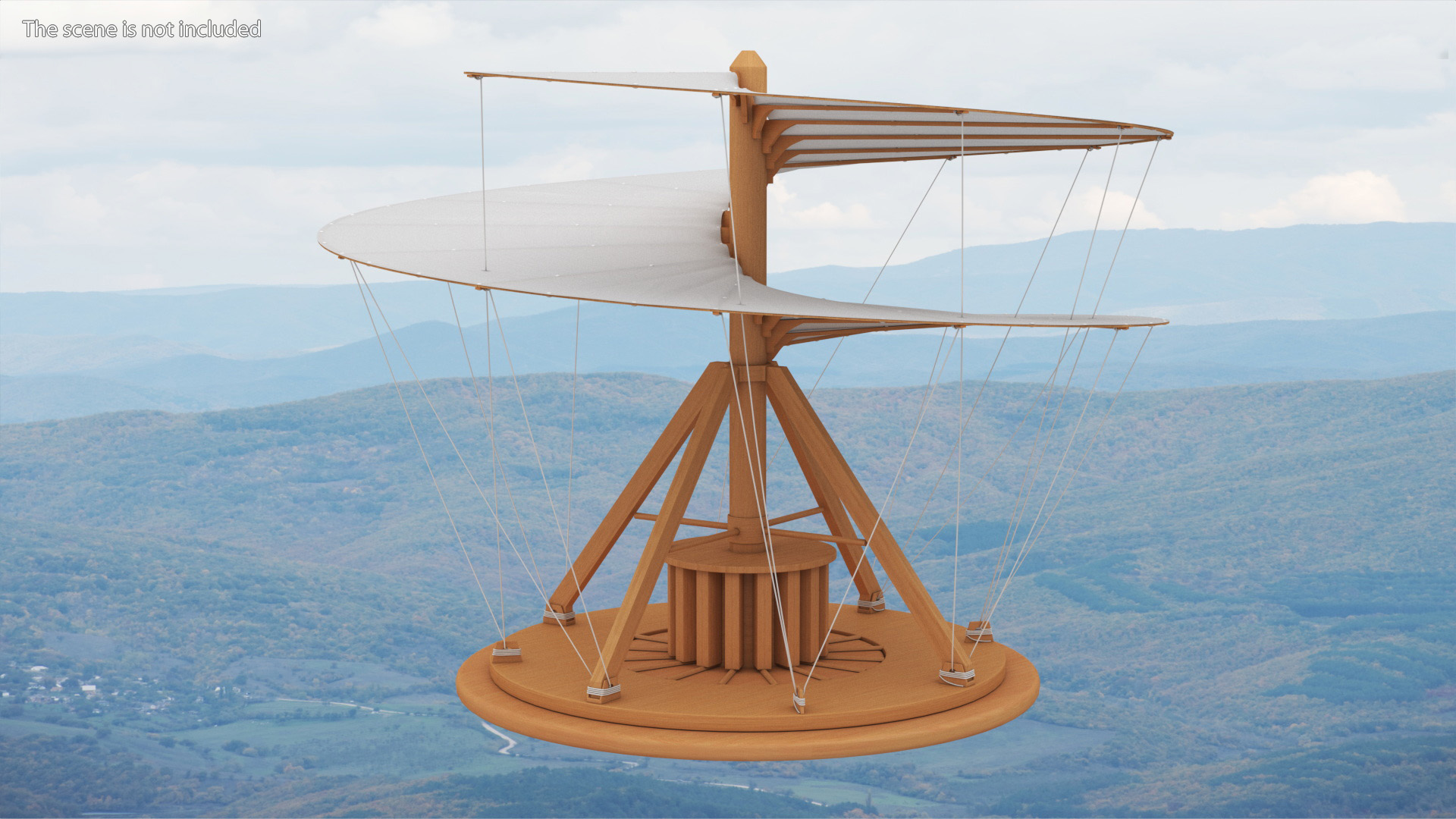 3D model Leonardo Da Vinci Helicopter Wooden Concept Rigged