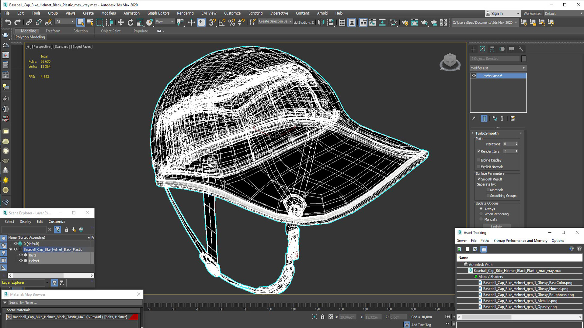 3D Baseball Cap Bike Helmet Black Plastic model