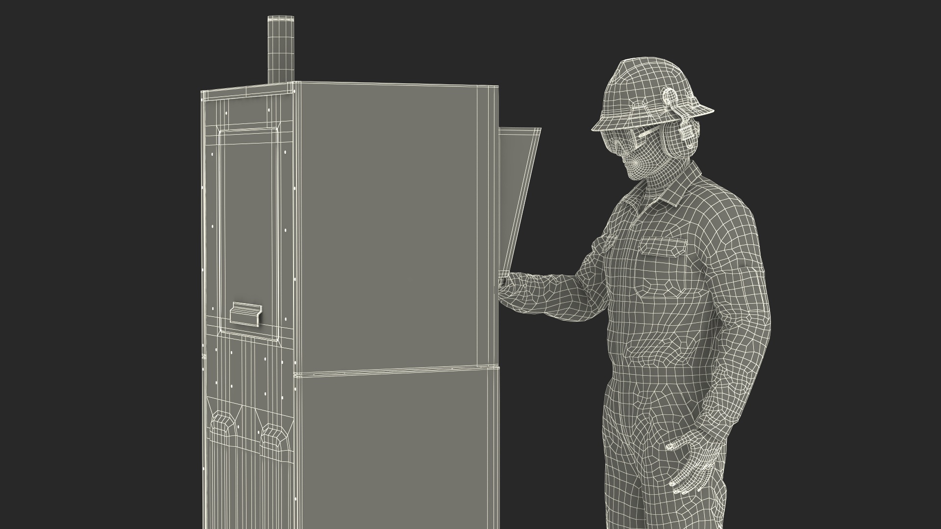 Control Panel Diamond Saw with Worker 3D