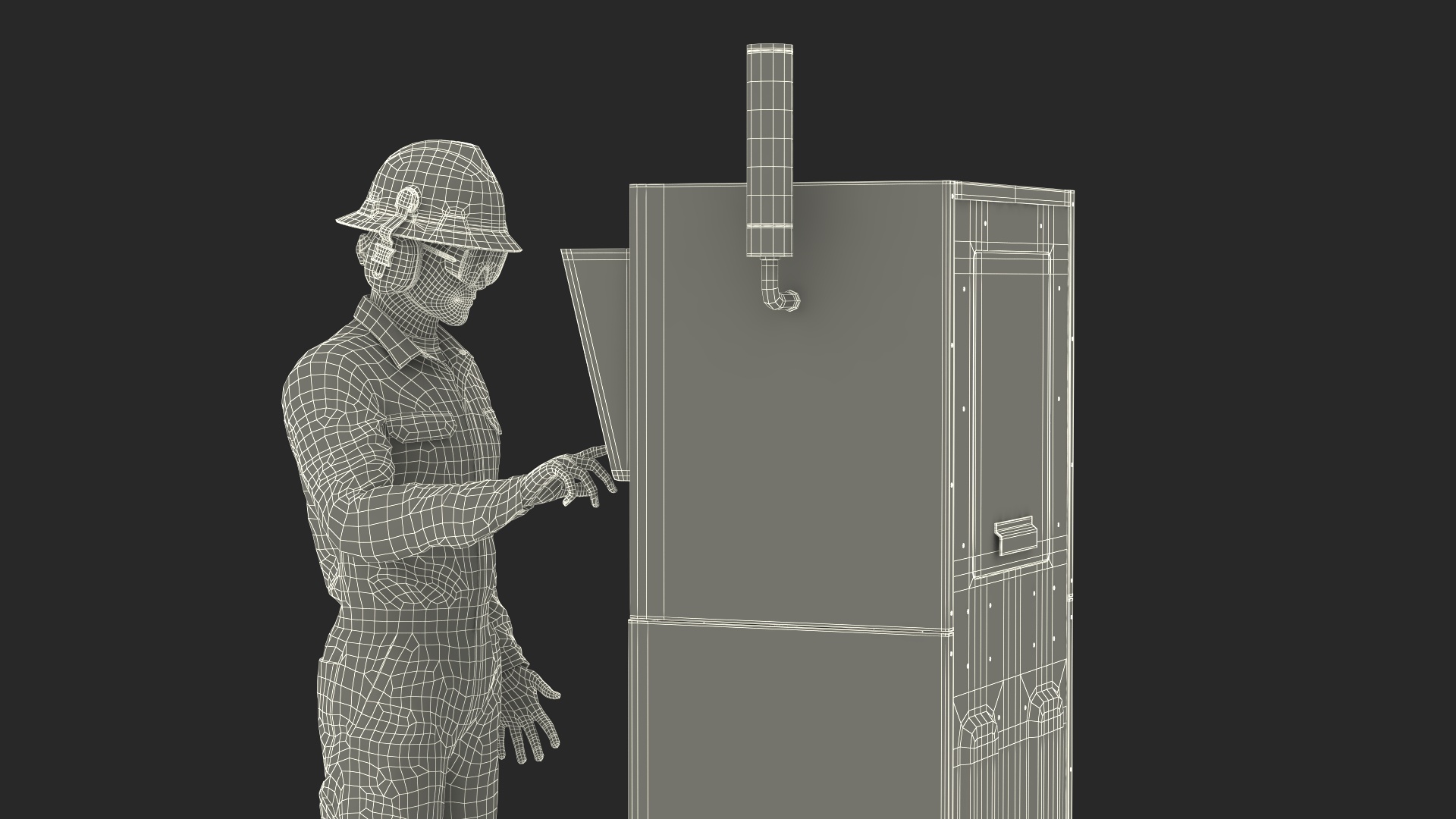 Control Panel Diamond Saw with Worker 3D