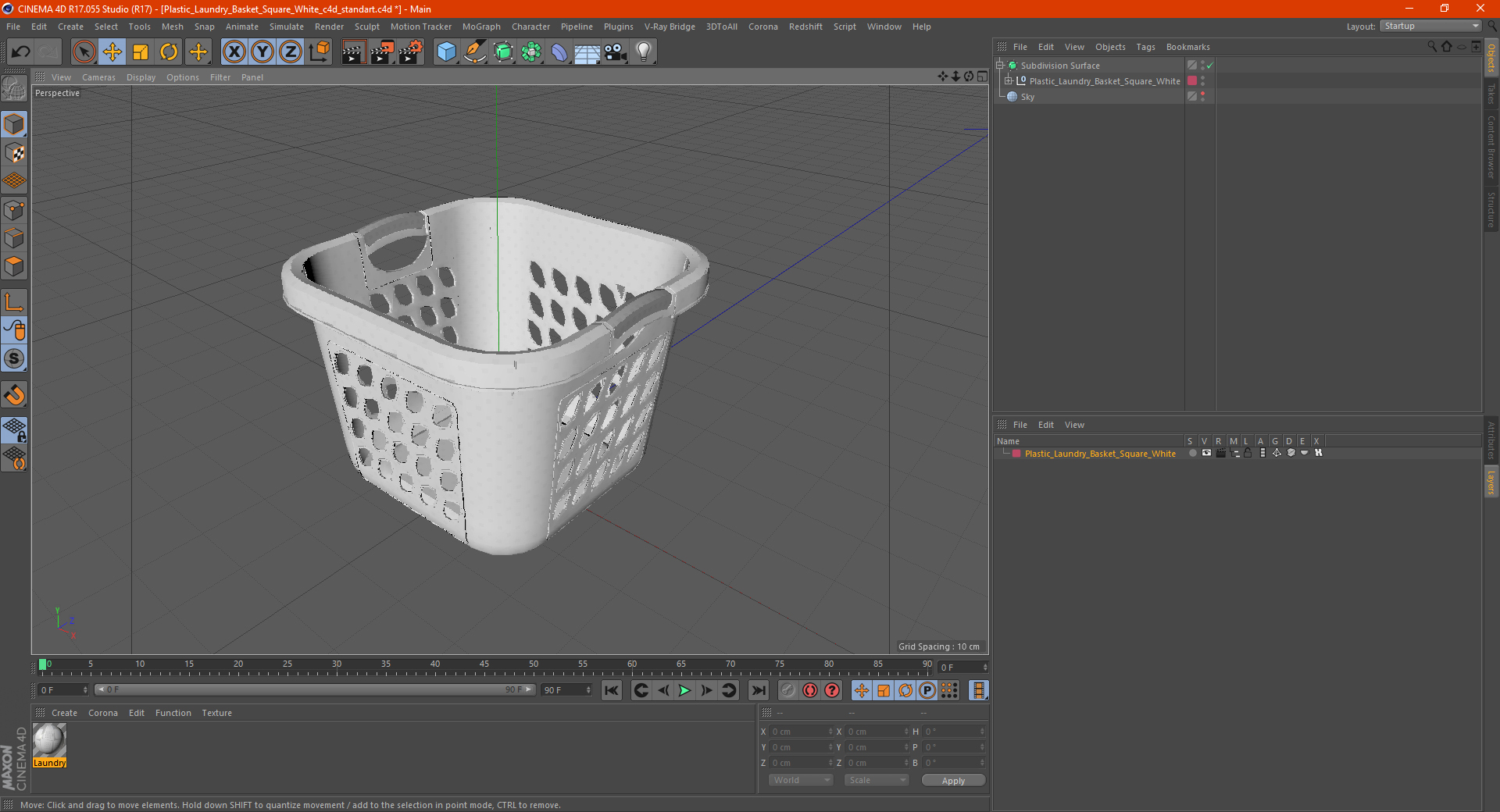 3D model Plastic Laundry Basket Square White