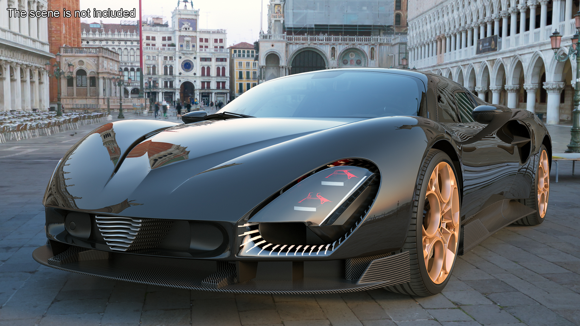 Luxurious Supercar Coupe Black Rigged 3D