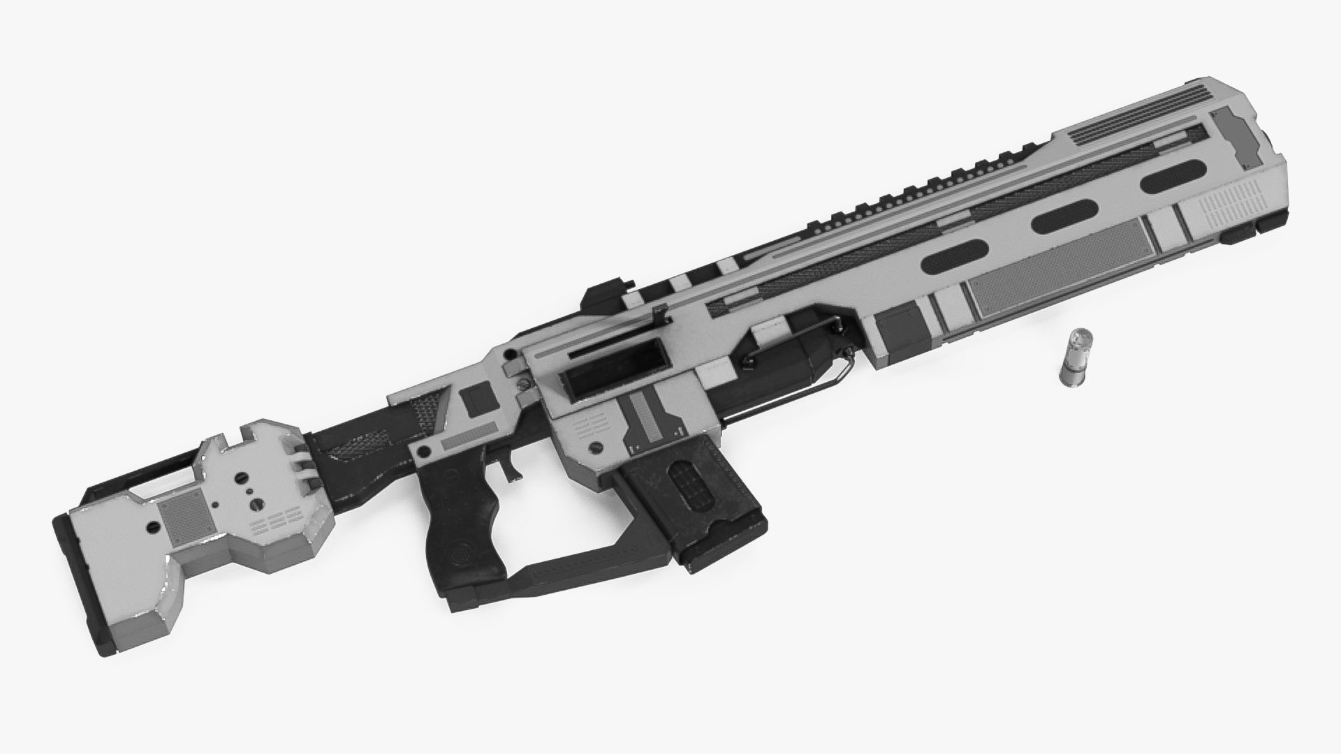 Futuristic Assault Rifle with Cartridge Grey 3D model