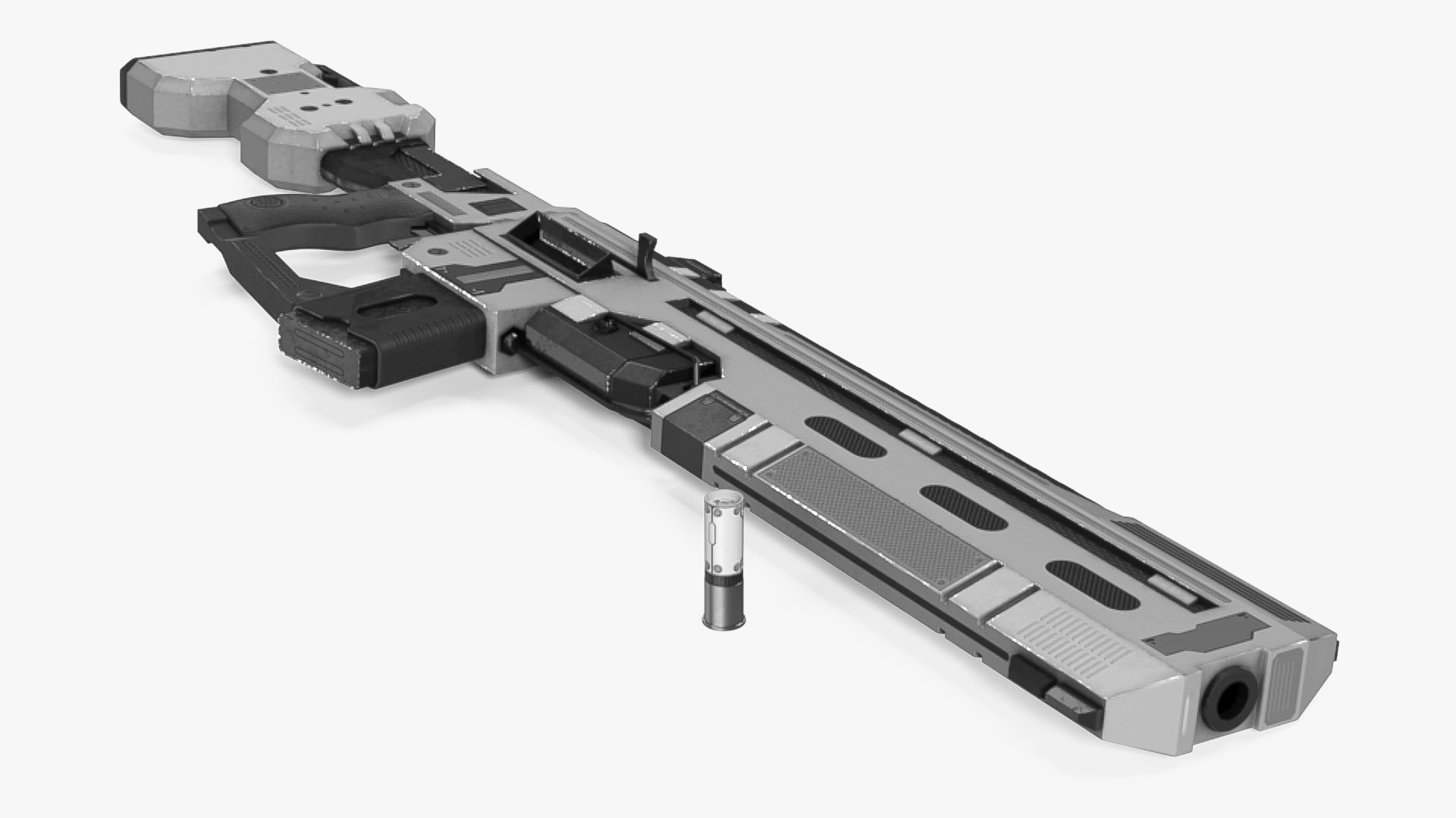 Futuristic Assault Rifle with Cartridge Grey 3D model