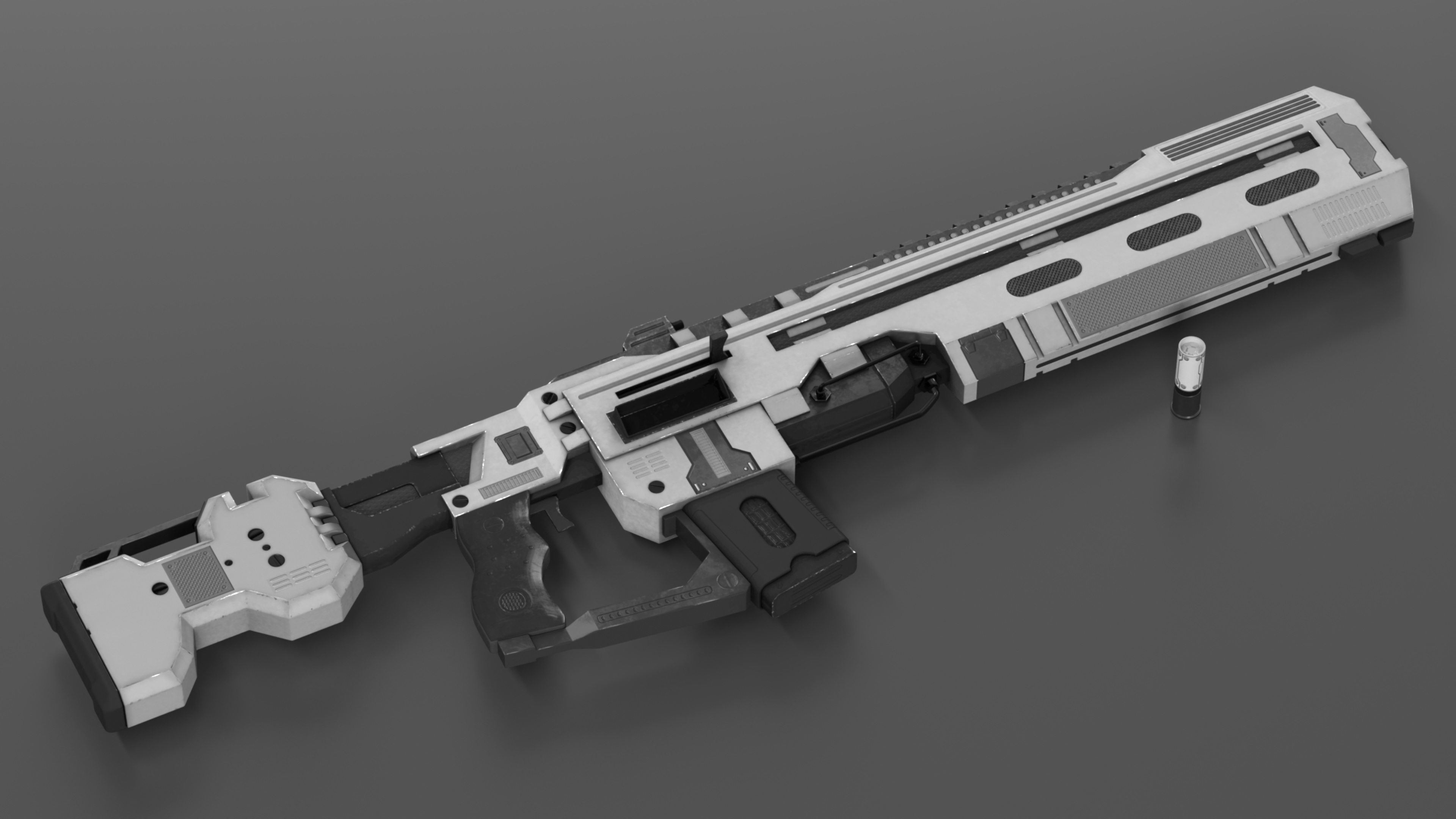 Futuristic Assault Rifle with Cartridge Grey 3D model