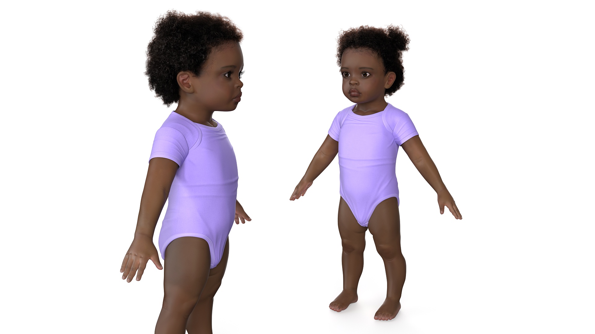 Black Baby Girl Light Skin Wearing Bodysuit A-Pose Fur 3D model