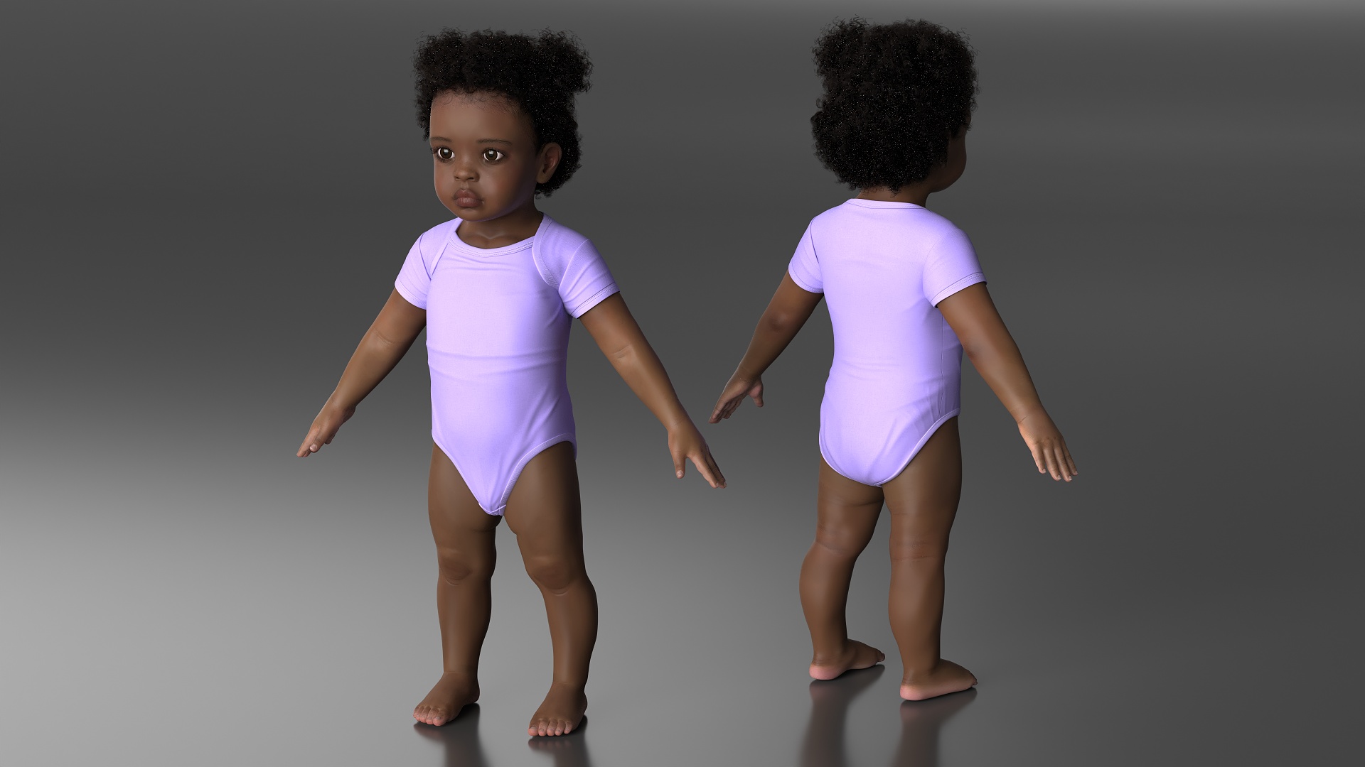 Black Baby Girl Light Skin Wearing Bodysuit A-Pose Fur 3D model