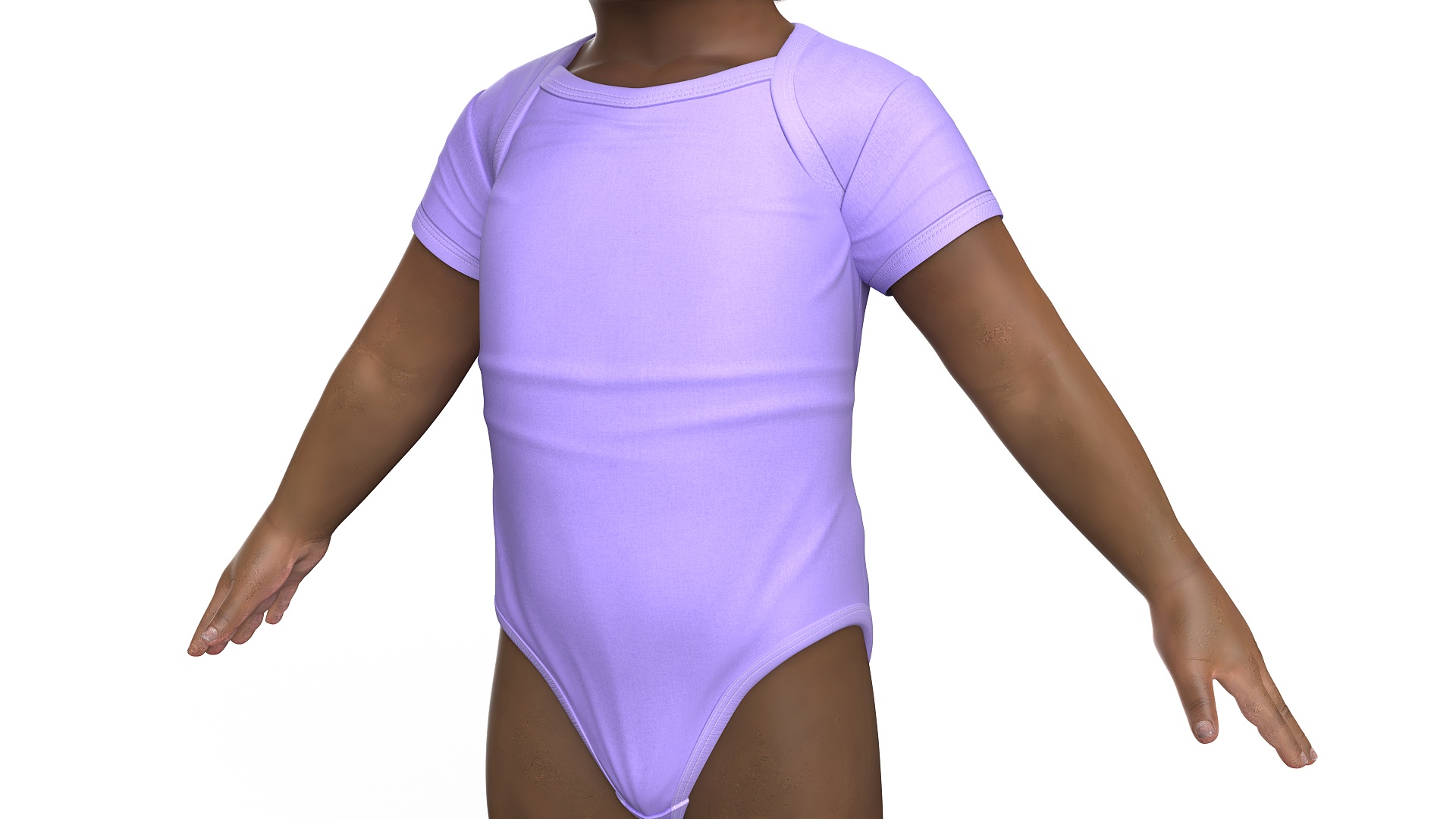 Black Baby Girl Light Skin Wearing Bodysuit A-Pose Fur 3D model