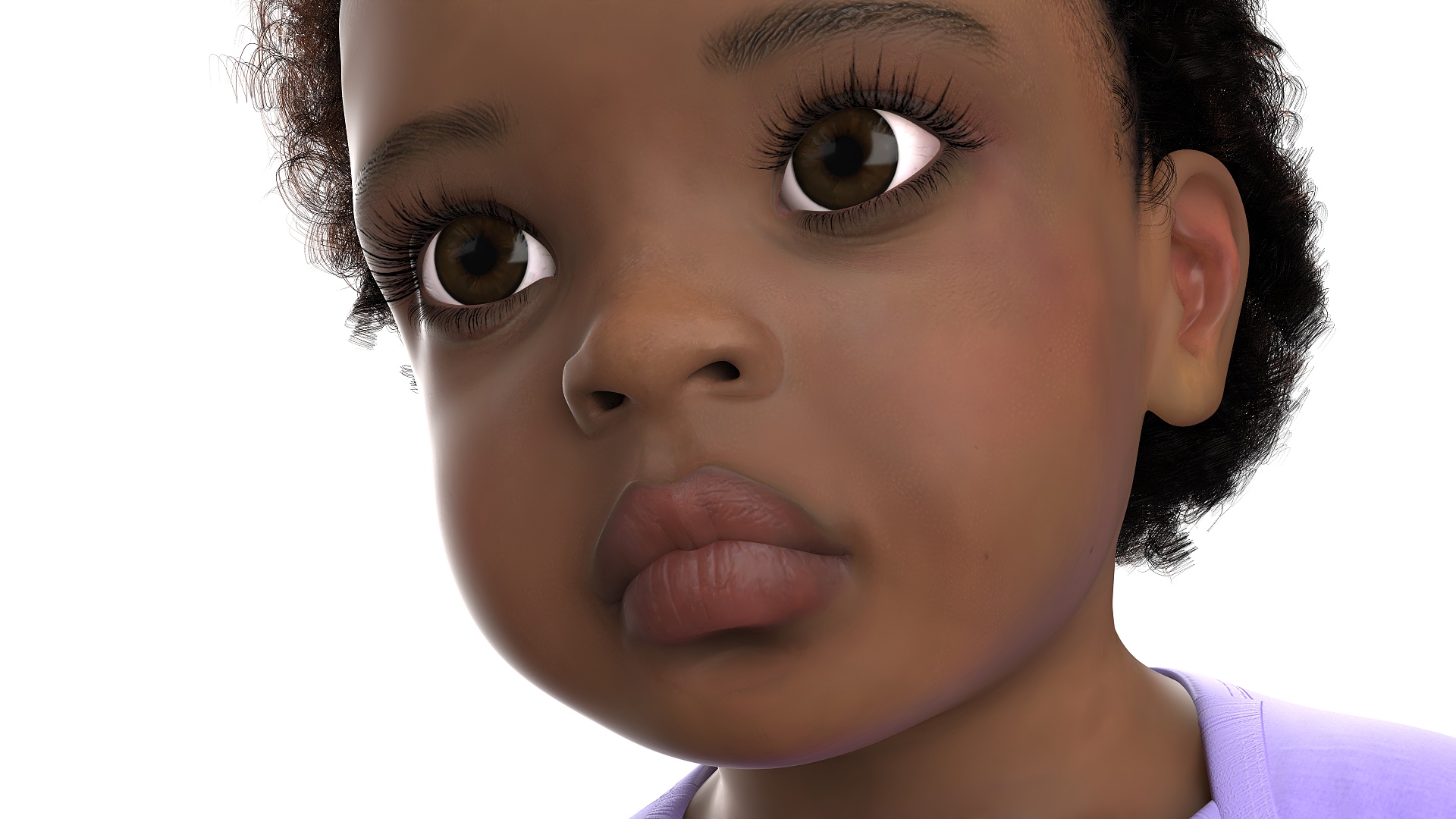 Black Baby Girl Light Skin Wearing Bodysuit A-Pose Fur 3D model