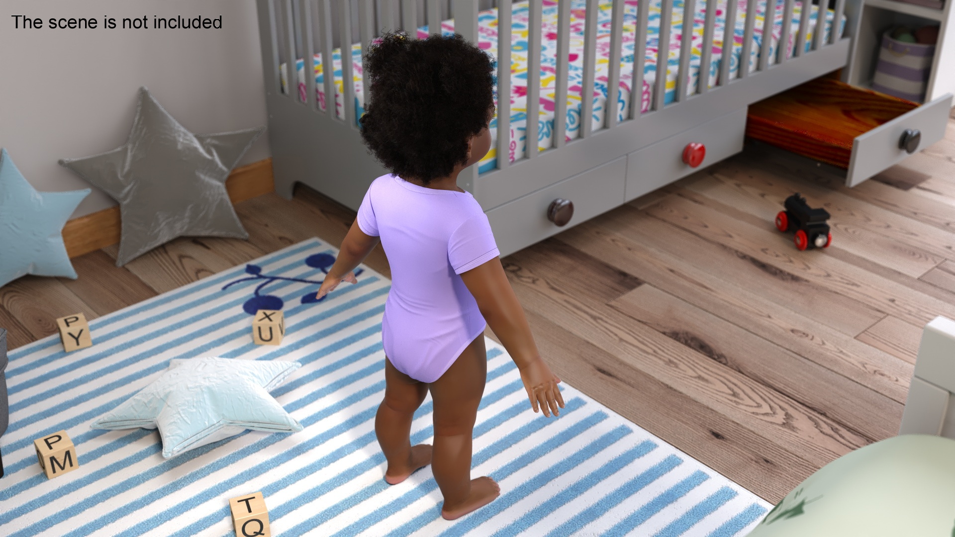 Black Baby Girl Light Skin Wearing Bodysuit A-Pose Fur 3D model