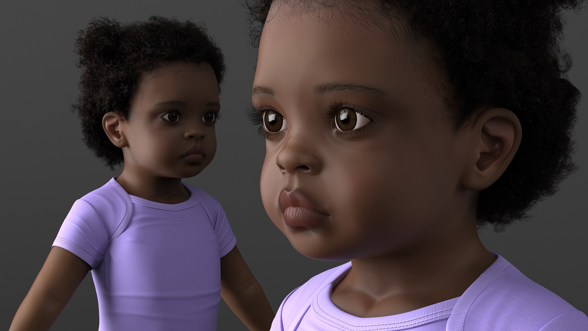 Black Baby Girl Light Skin Wearing Bodysuit A-Pose Fur 3D model