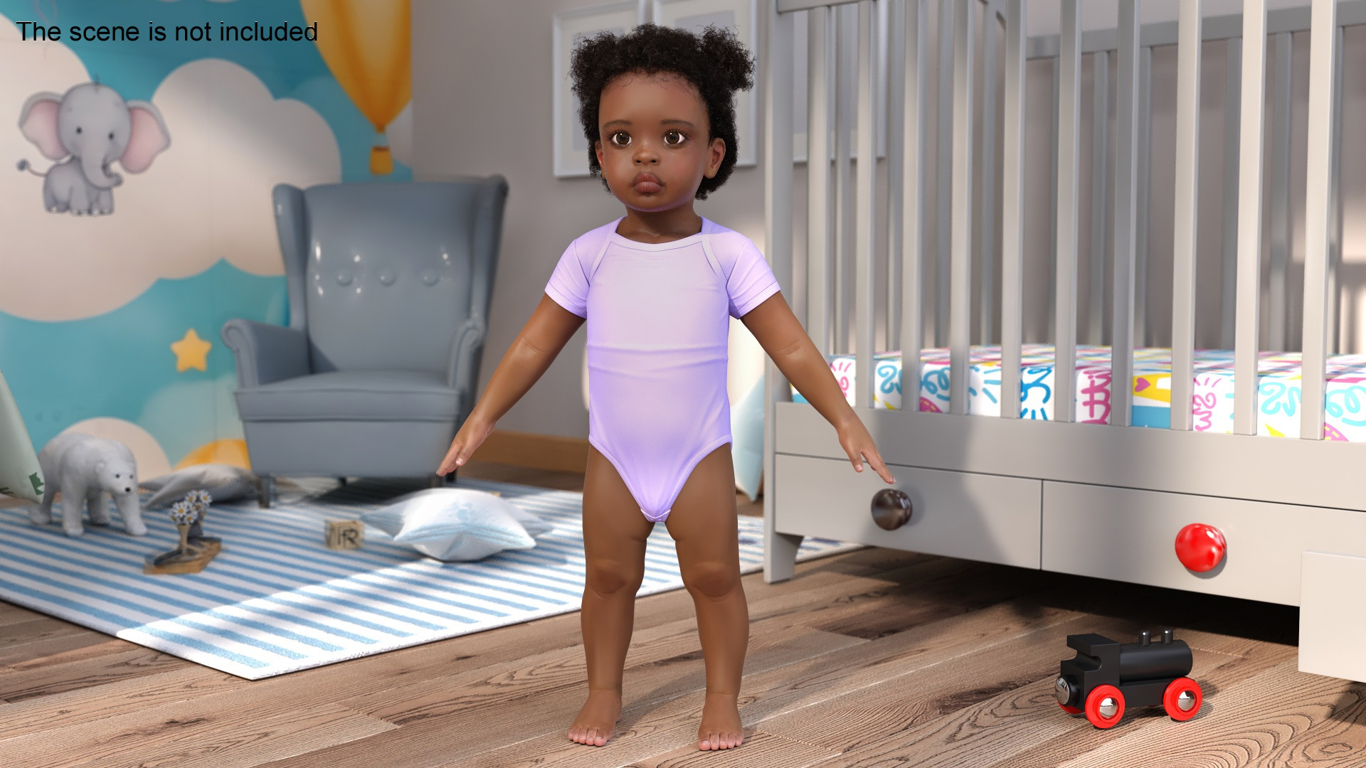 Black Baby Girl Light Skin Wearing Bodysuit A-Pose Fur 3D model