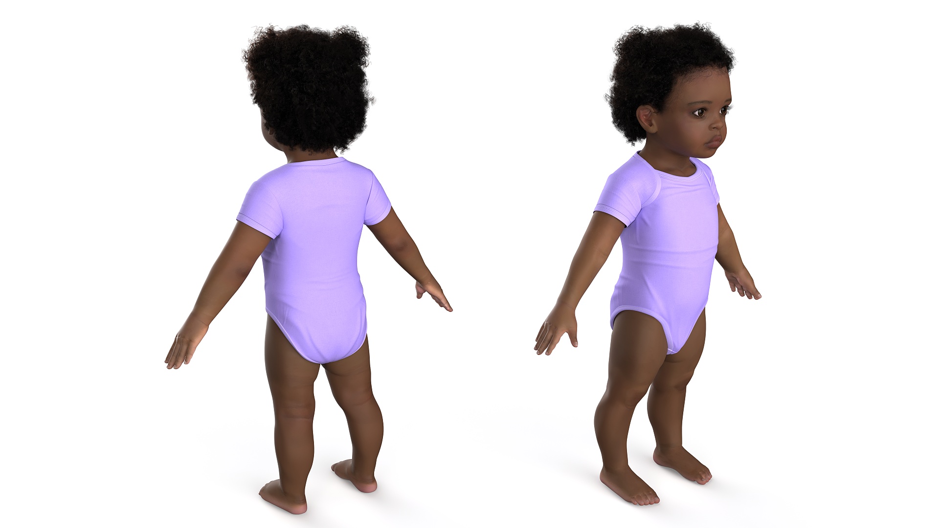 Black Baby Girl Light Skin Wearing Bodysuit A-Pose Fur 3D model