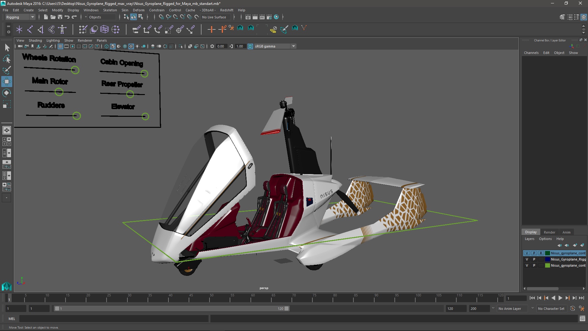 3D Nisus Gyroplane Rigged for Maya