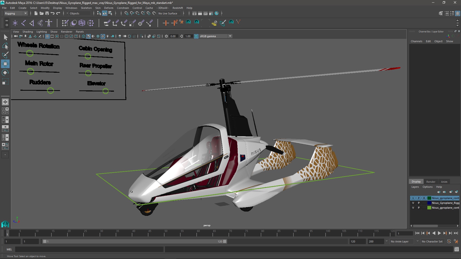 3D Nisus Gyroplane Rigged for Maya