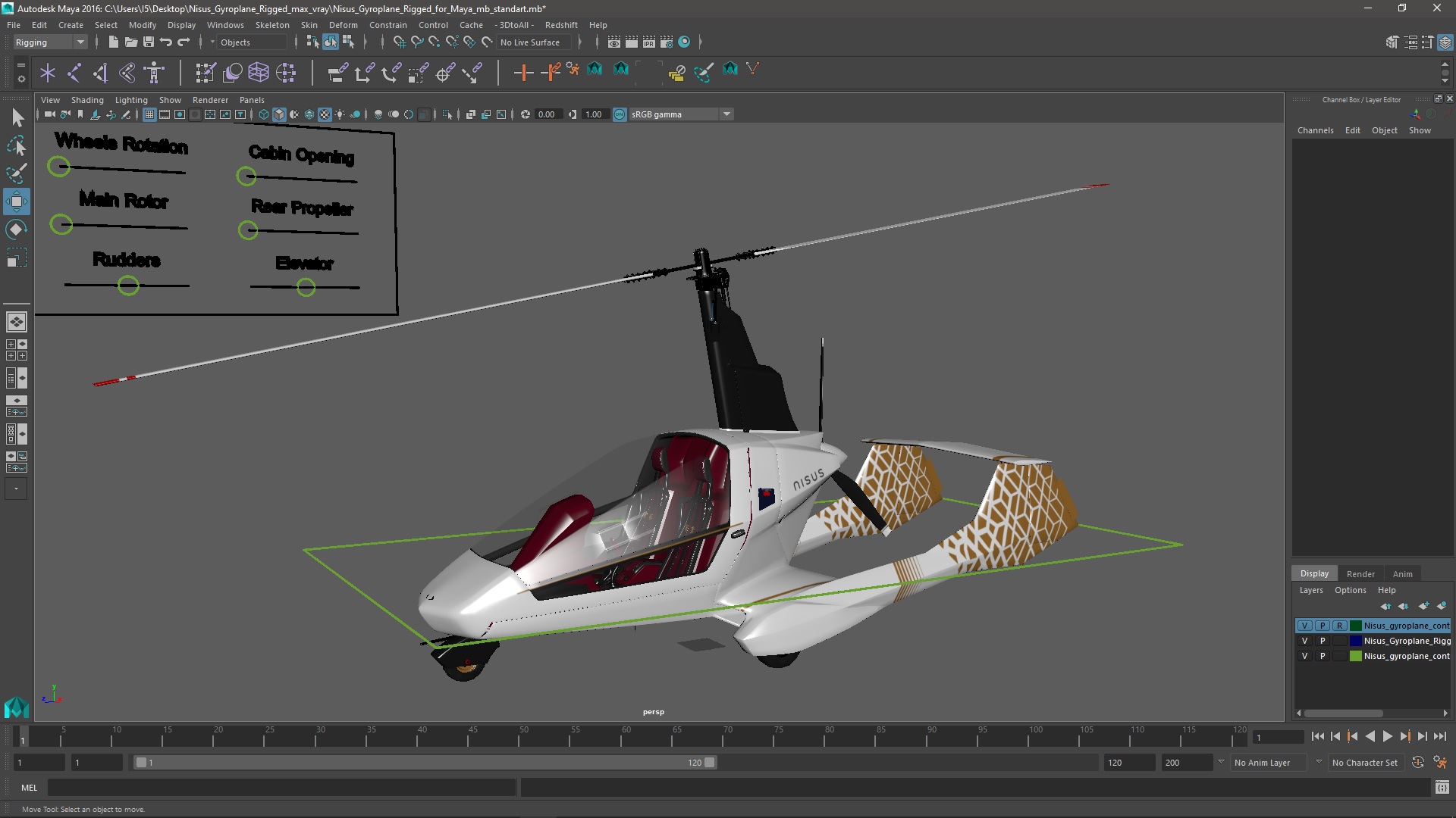 3D Nisus Gyroplane Rigged for Maya