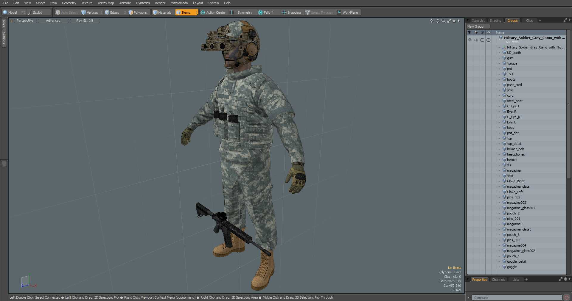 3D model Military Soldier Grey Camo with Night Visor A-pose