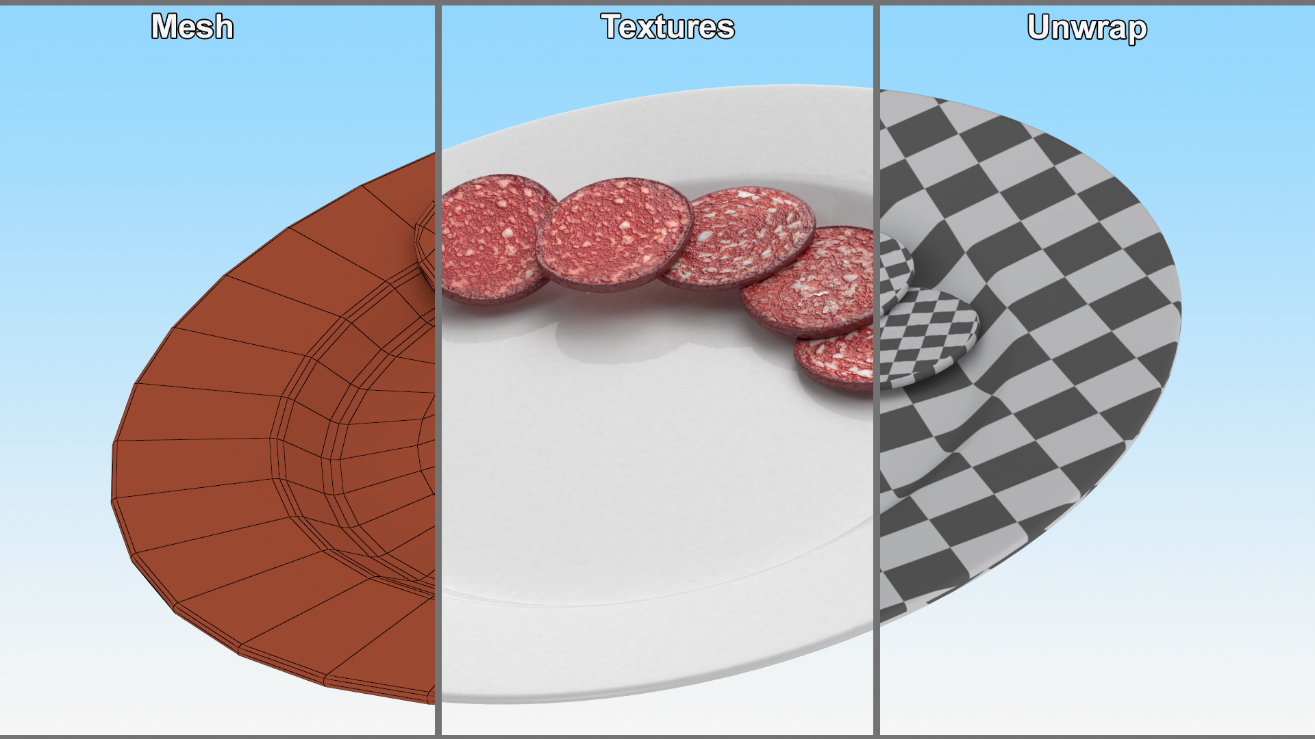 Raw Smoked Sausage on Plate 3D