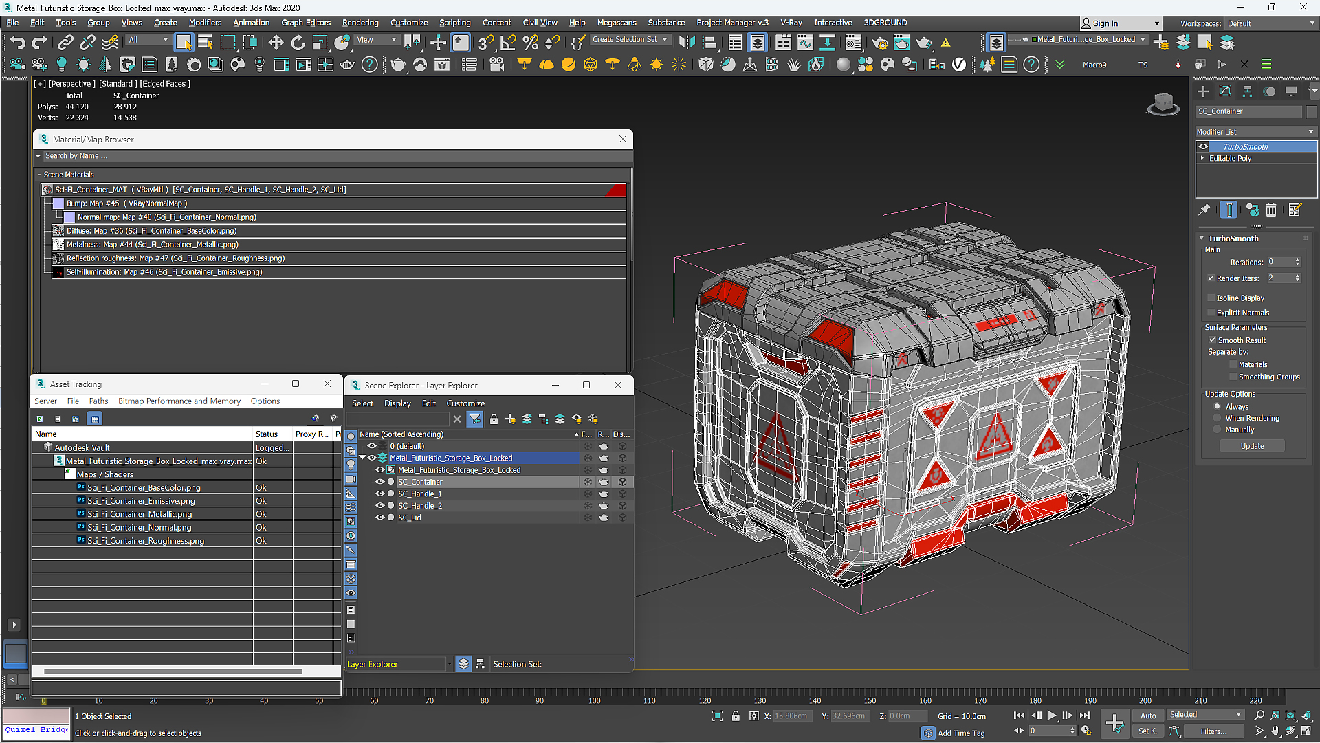 3D model Metal Futuristic Storage Box Locked