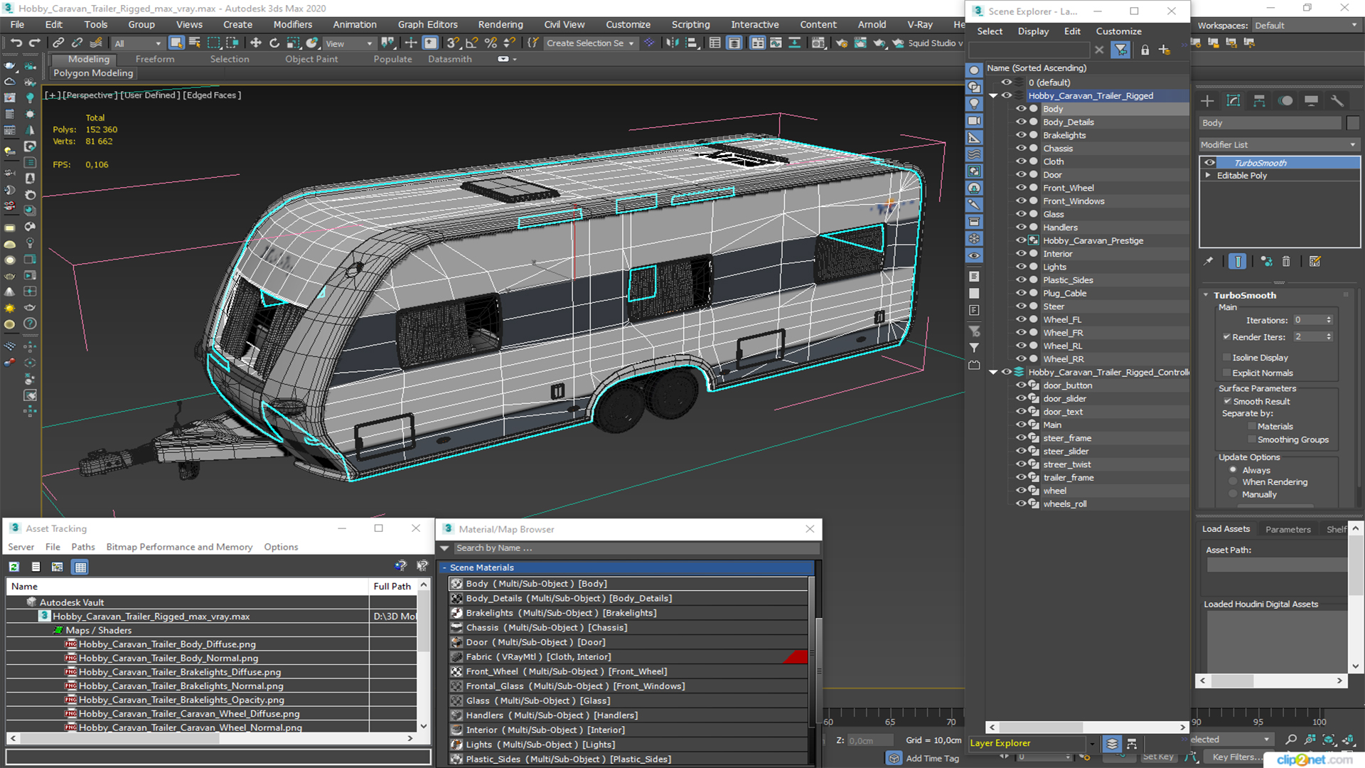 3D Hobby Caravan Trailer Rigged model