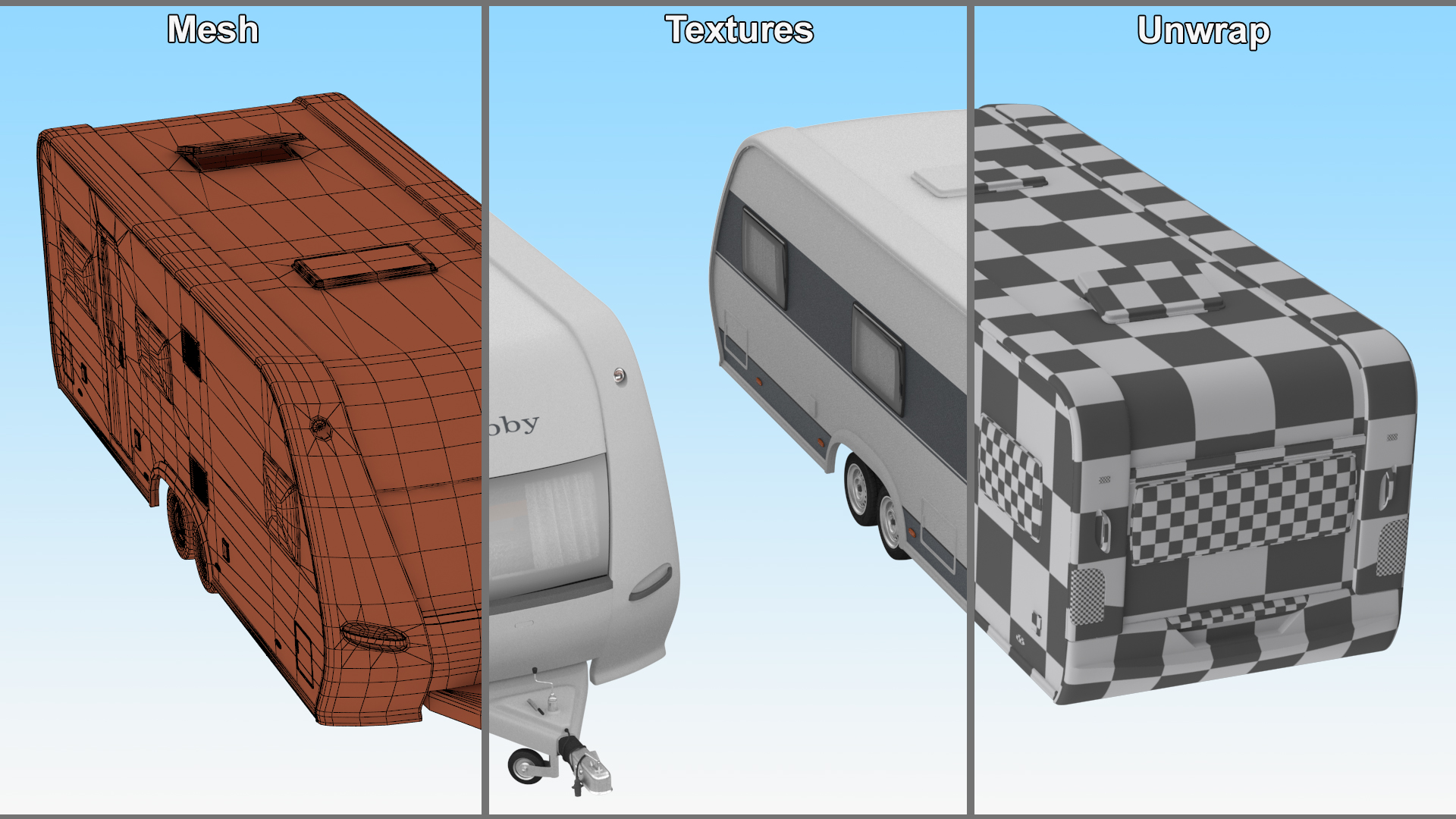 3D Hobby Caravan Trailer Rigged model