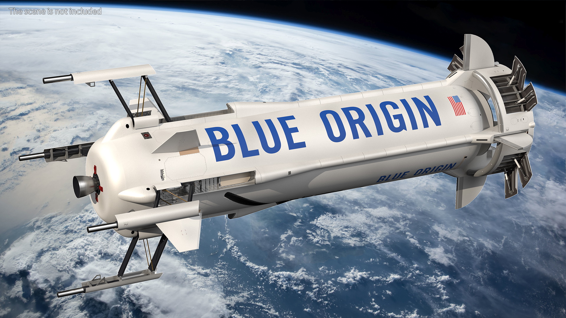 3D model Blue Origin New Shepard Rocket Booster Rigged