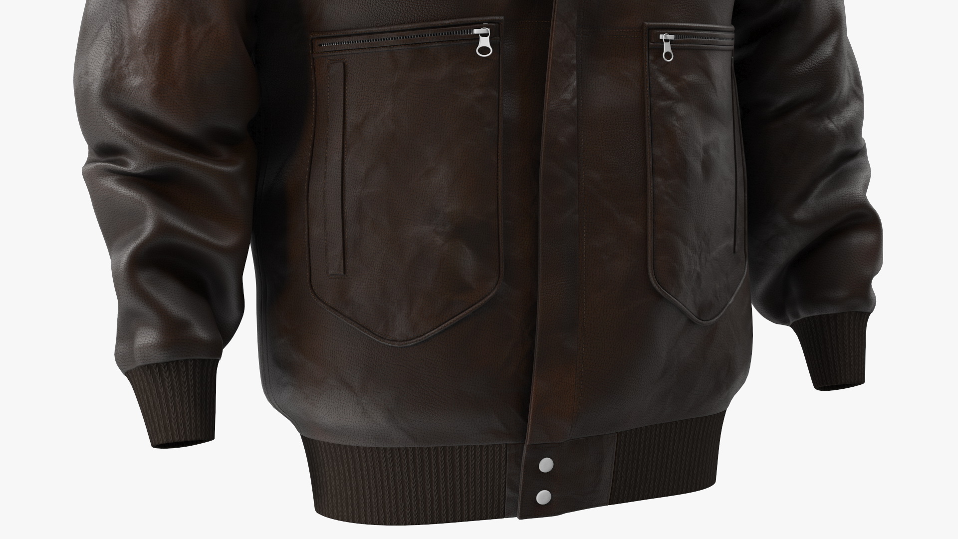 3D Brown Leather Bomber Jacket Fur