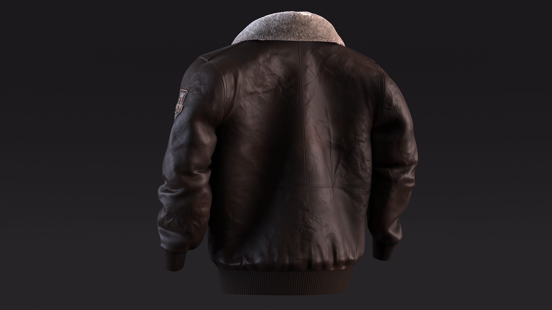 3D Brown Leather Bomber Jacket Fur