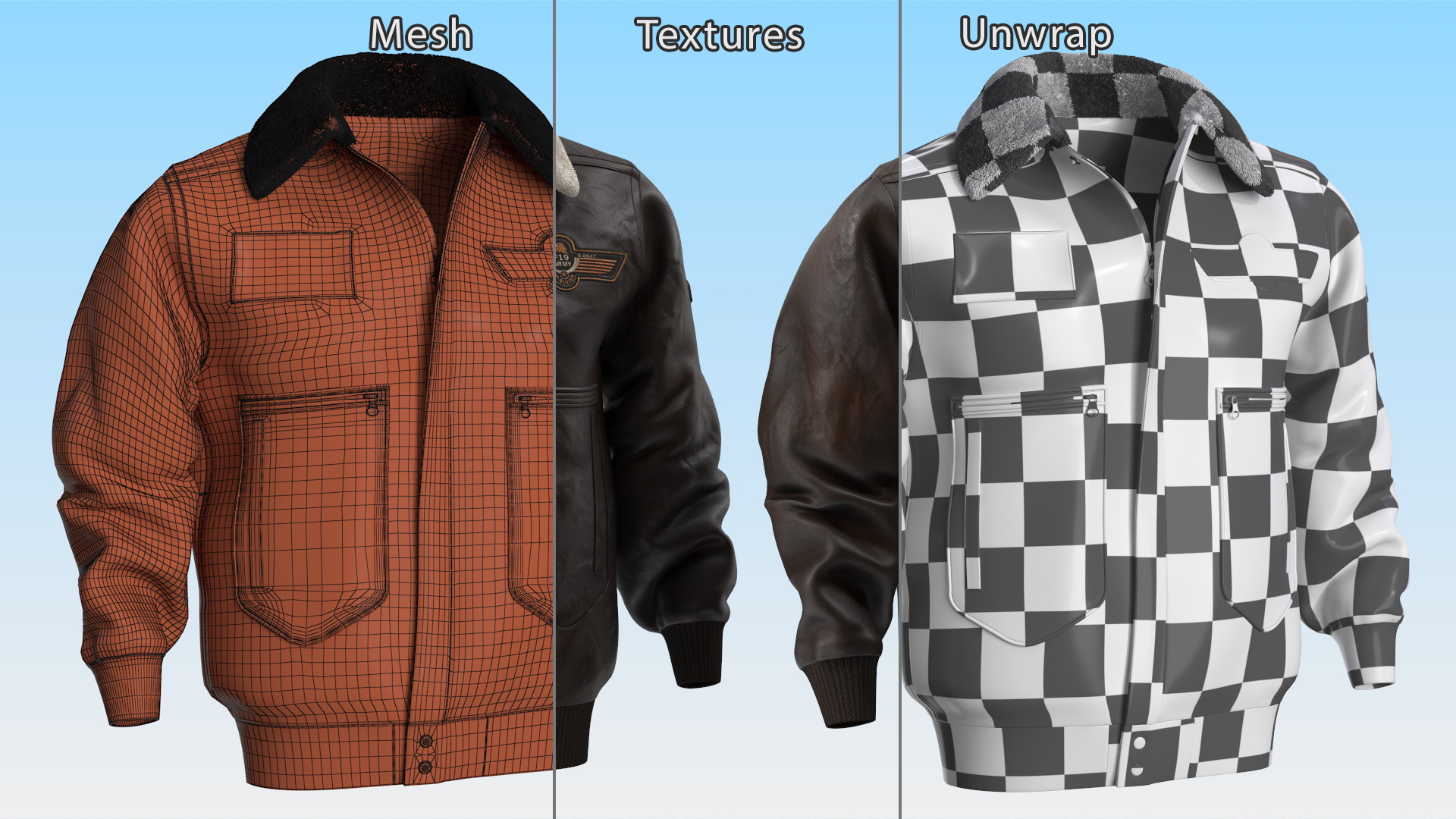 3D Brown Leather Bomber Jacket Fur