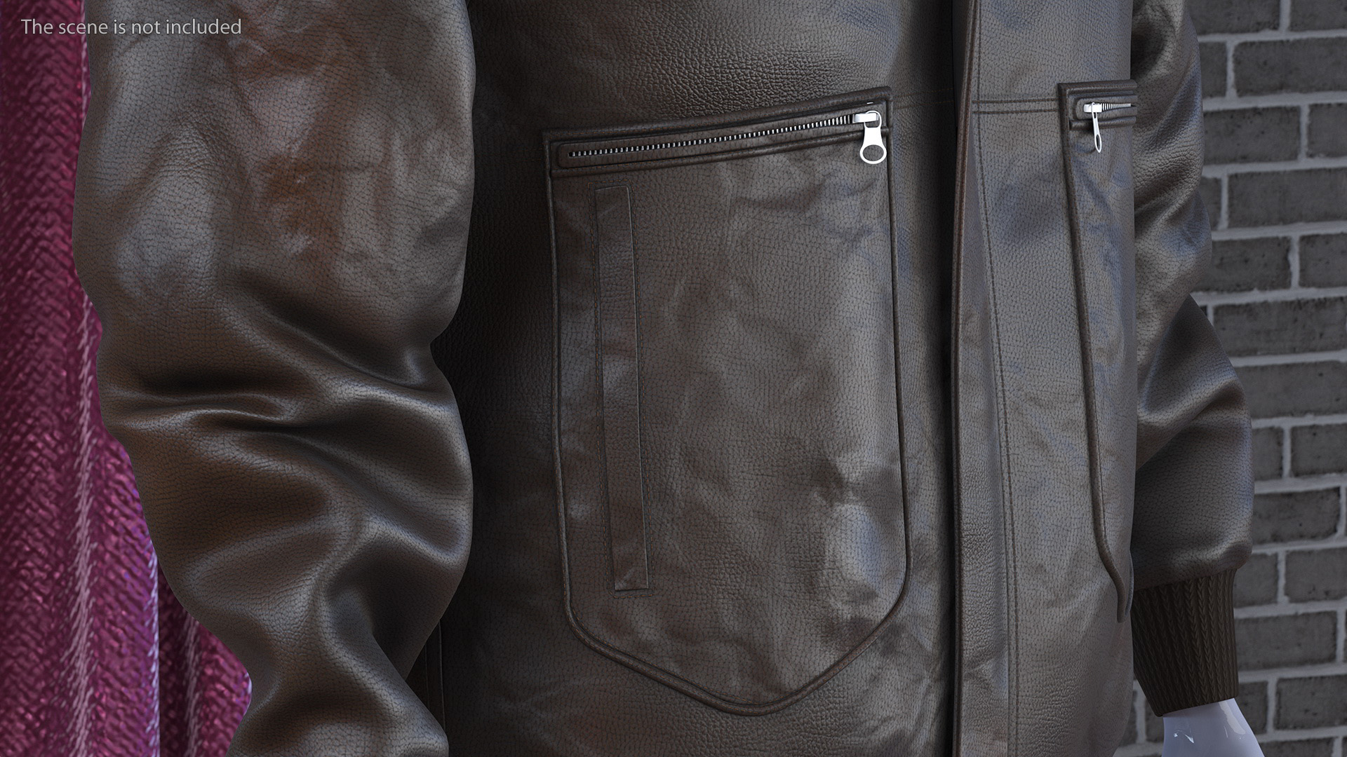 3D Brown Leather Bomber Jacket Fur