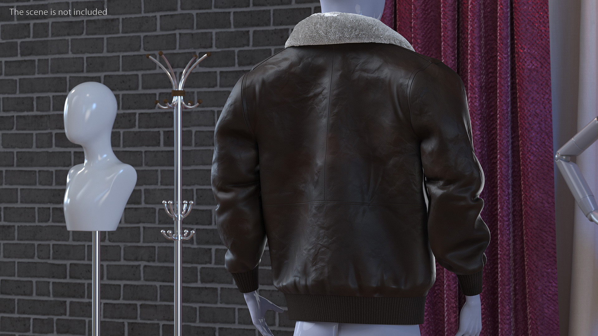 3D Brown Leather Bomber Jacket Fur