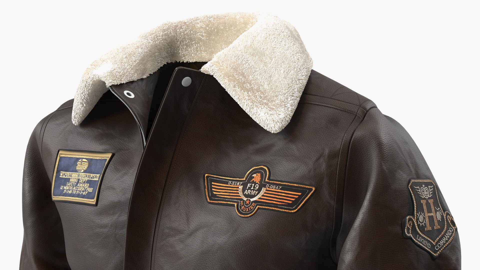 3D Brown Leather Bomber Jacket Fur