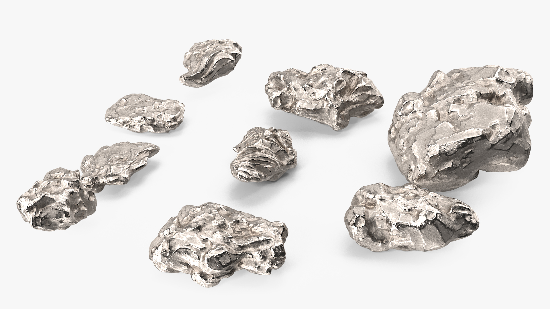 Silver Natural Minerals Stones Set 3D model