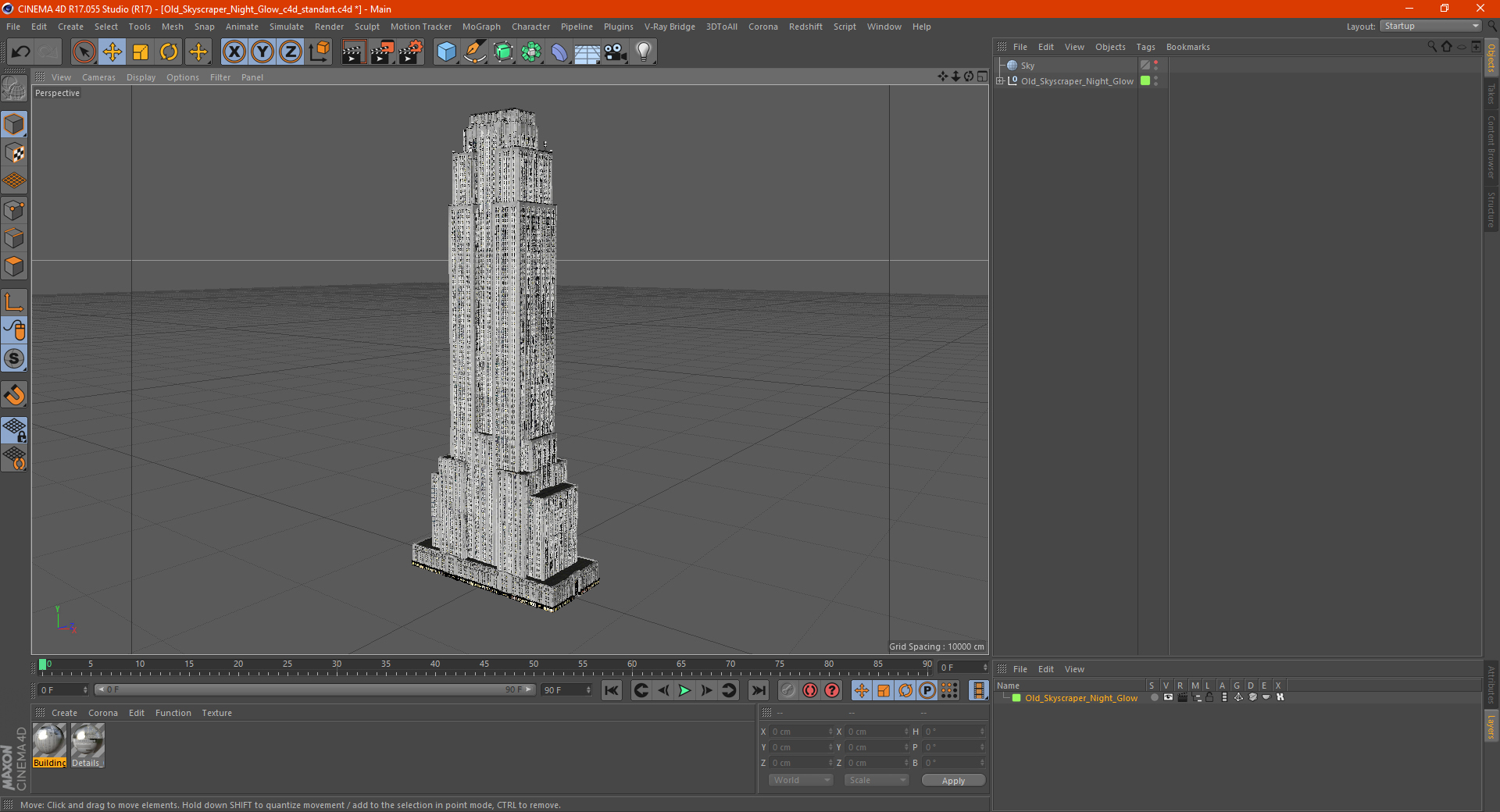 3D model Old Skyscraper Night Glow