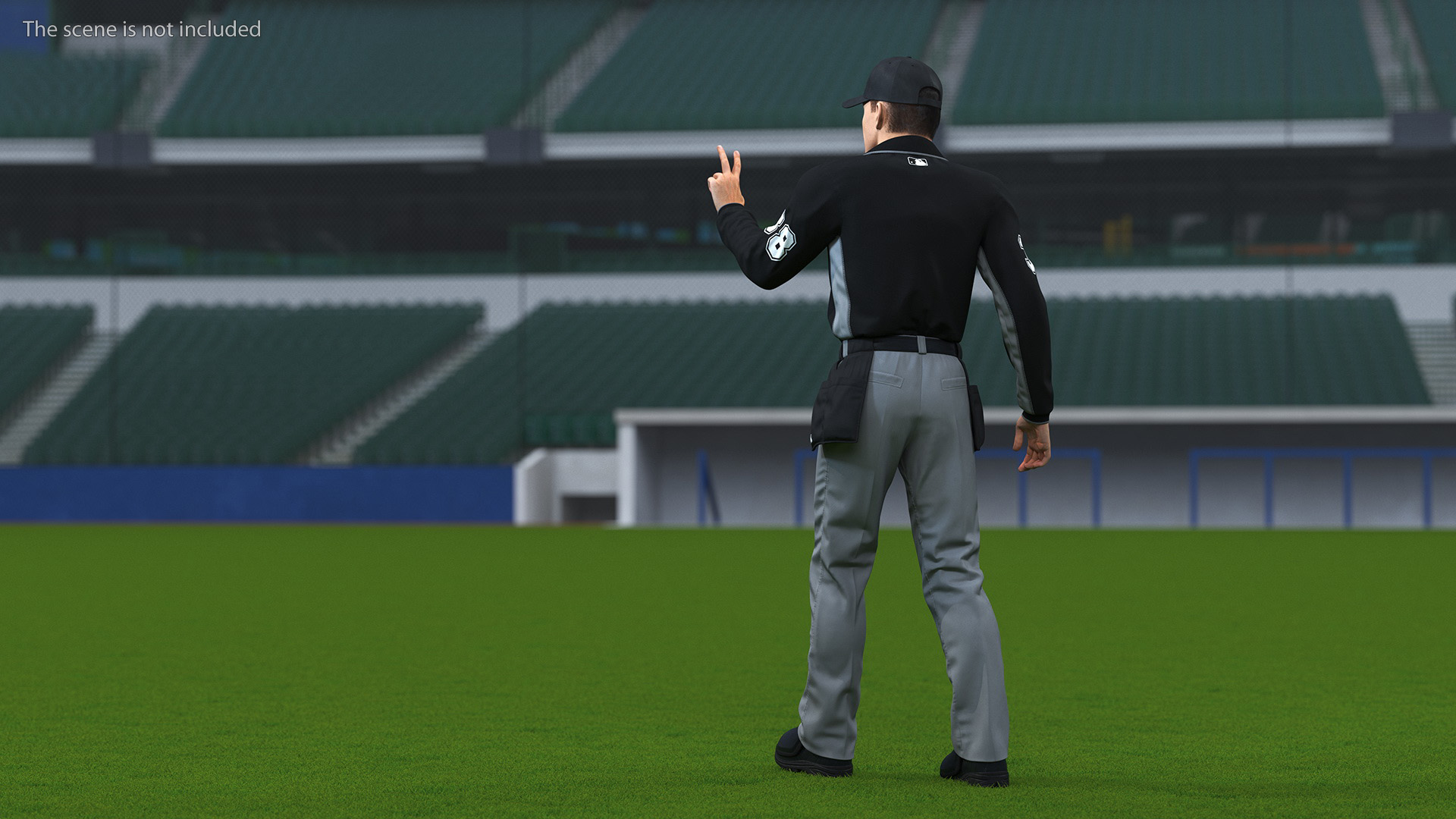 3D Baseball Umpire in Cap Fur Rigged model